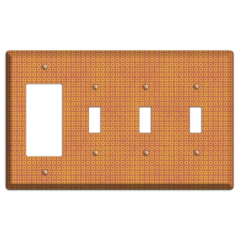 Multi Orange Arabesque Rocker / 3 Toggle Wallplate