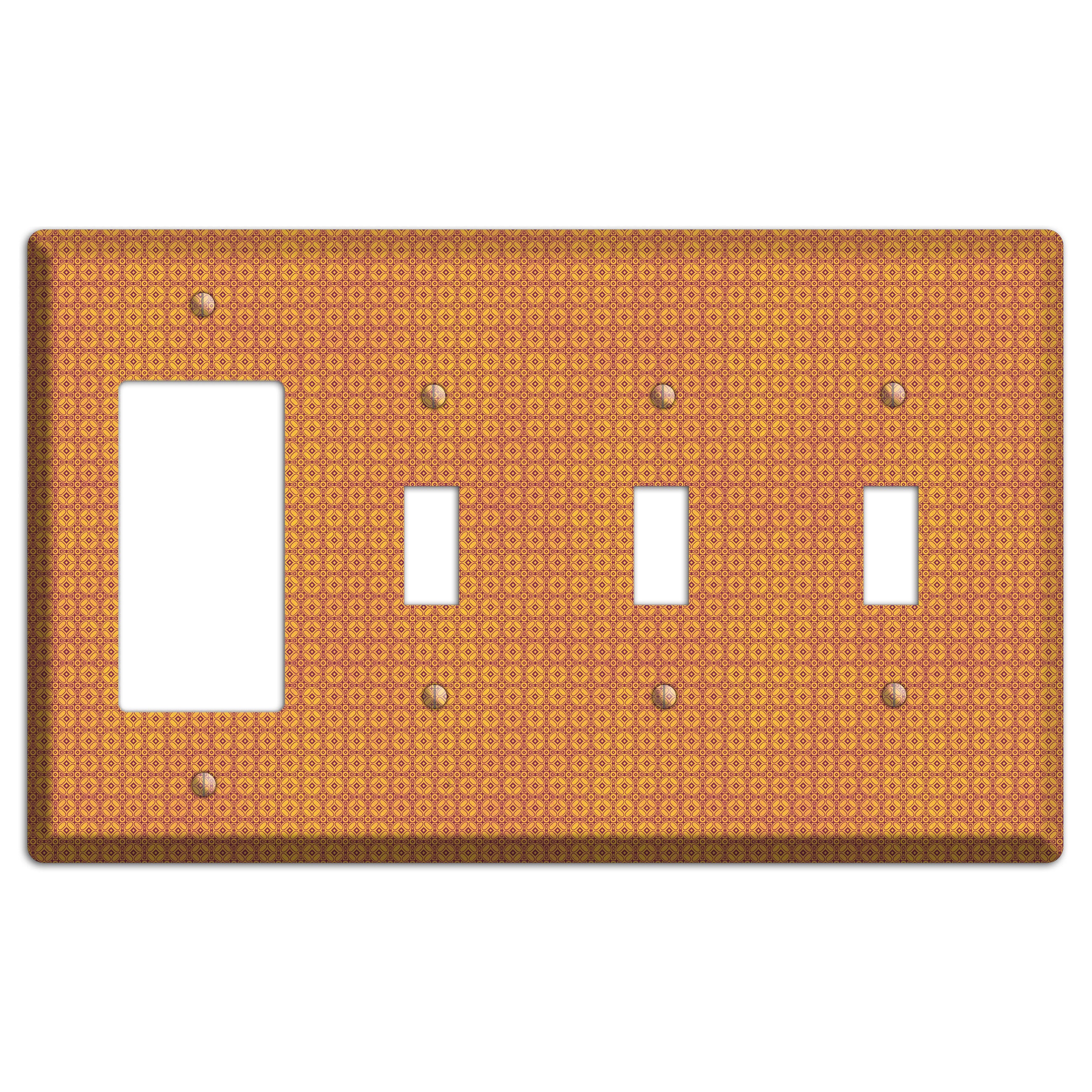 Multi Orange Arabesque Rocker / 3 Toggle Wallplate