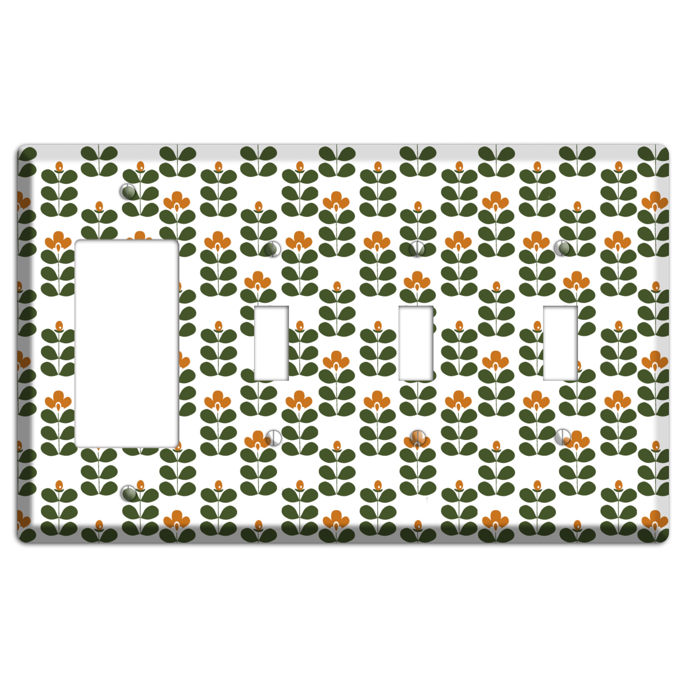 Green Small Sprouts Rocker / 3 Toggle Wallplate