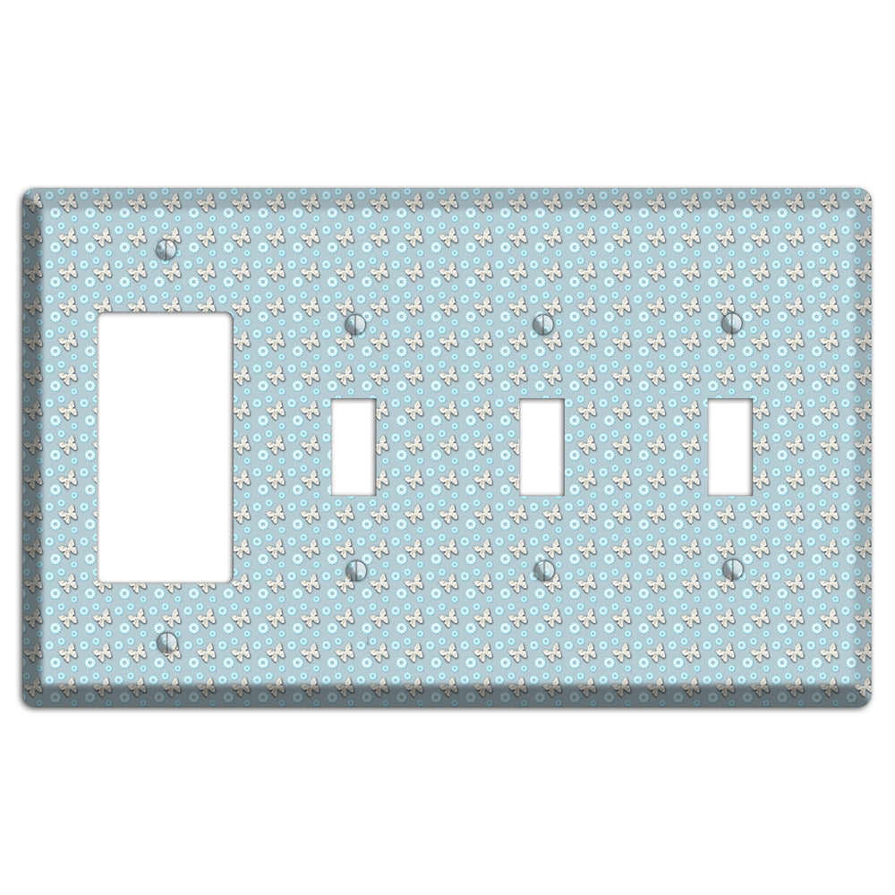 Blue with Butterflies Rocker / 3 Toggle Wallplate