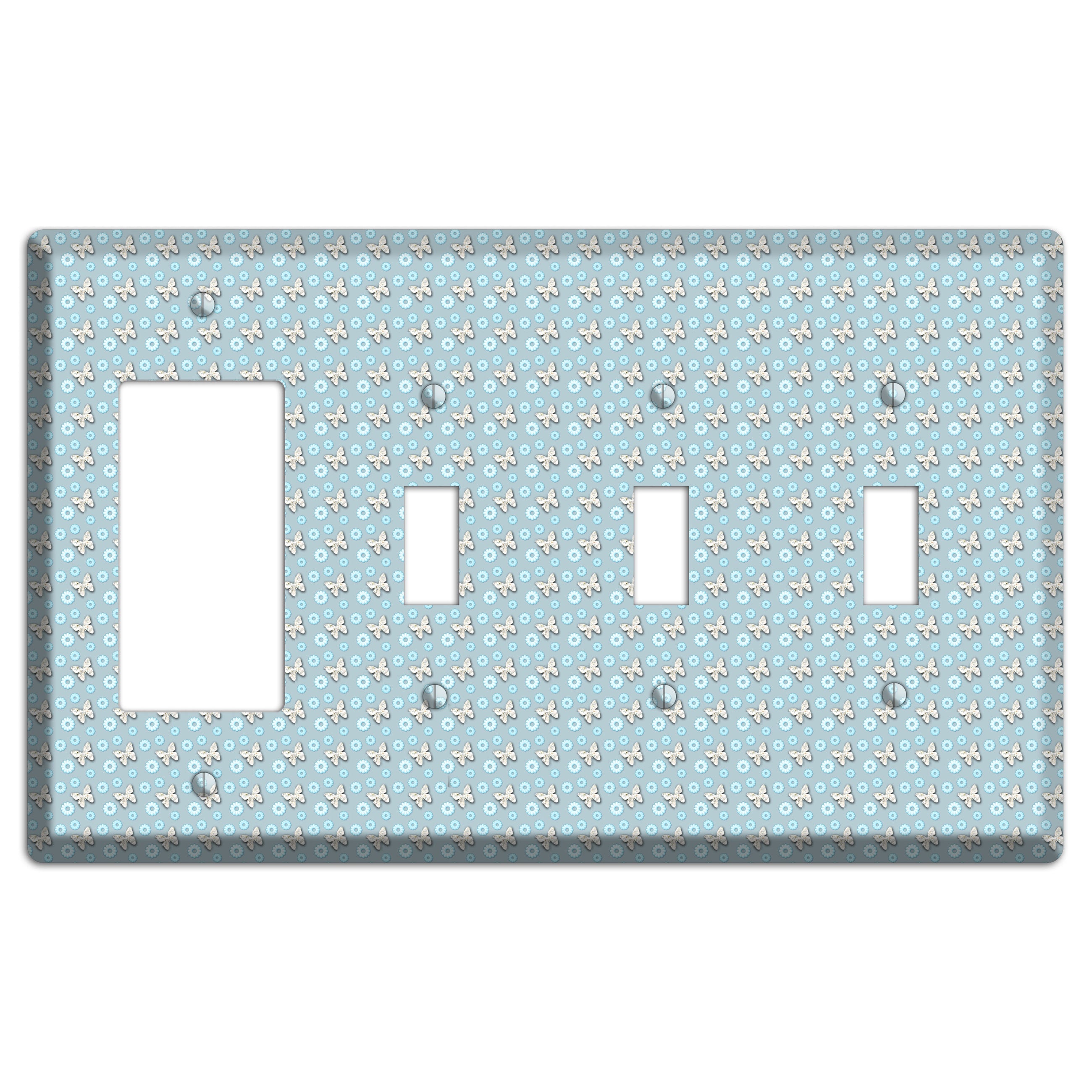 Blue with Butterflies Rocker / 3 Toggle Wallplate