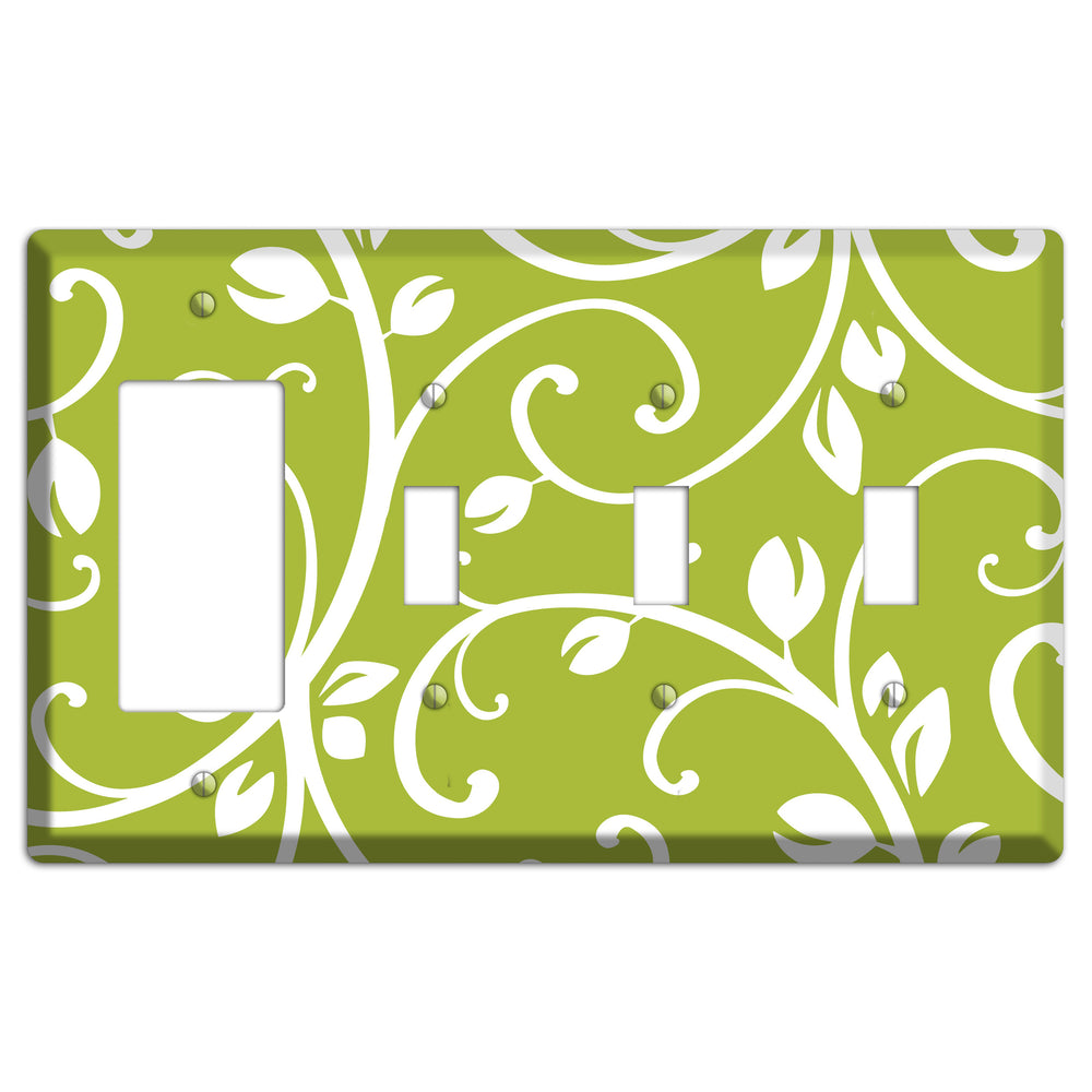 Green Bud Sprig Rocker / 3 Toggle Wallplate