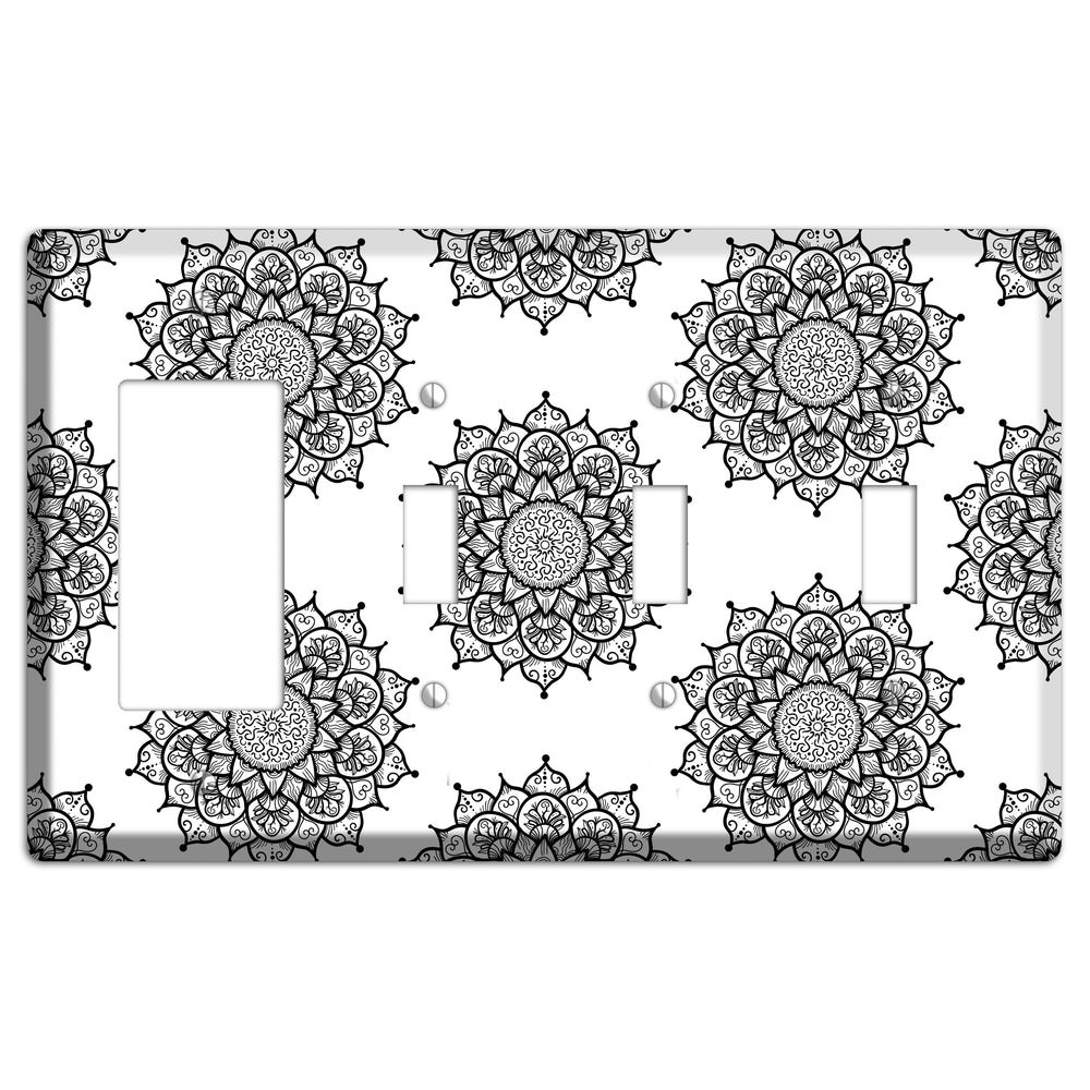 Mandala Black and White Style S Cover Plates Rocker / 3 Toggle Wallplate