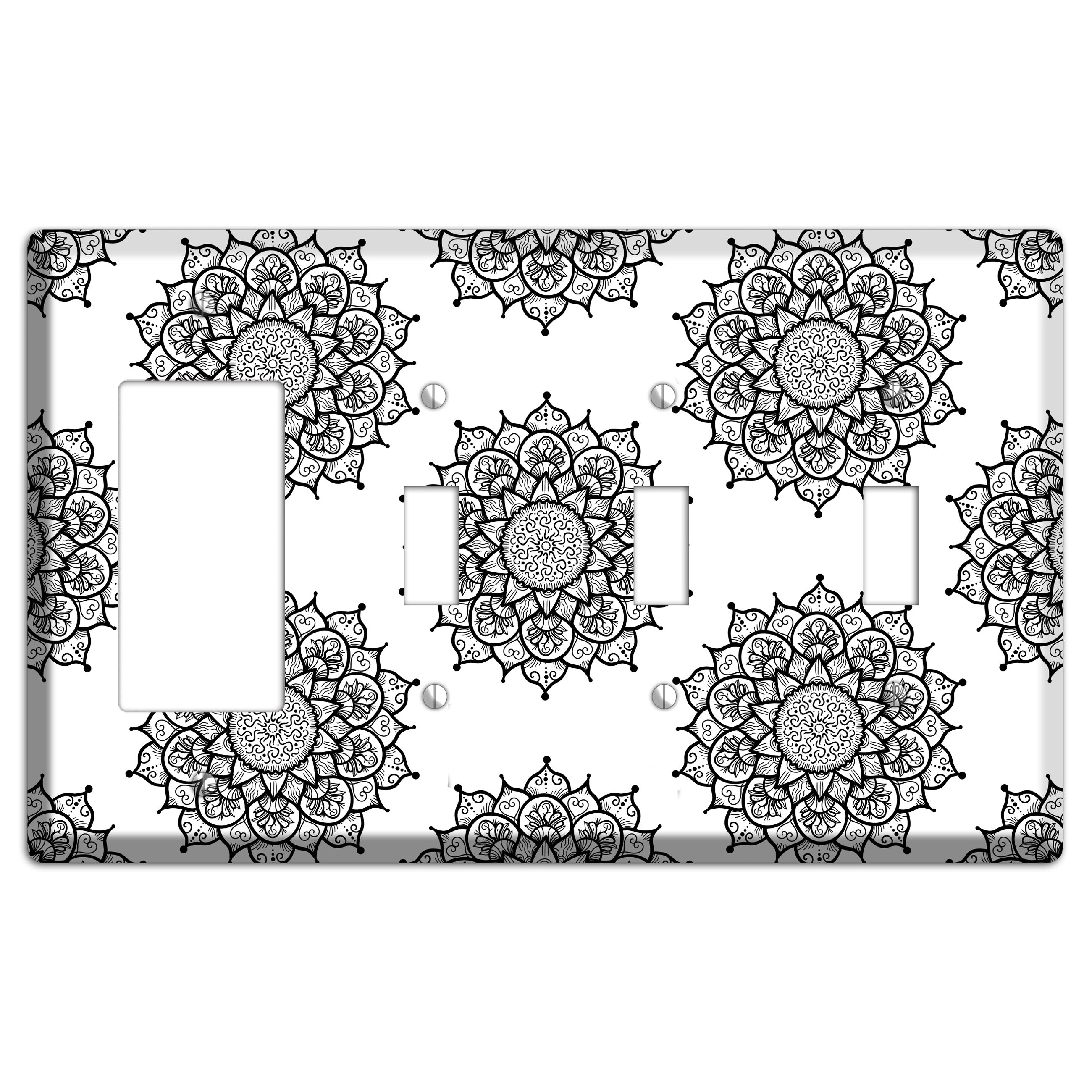 Mandala Black and White Style S Cover Plates Rocker / 3 Toggle Wallplate