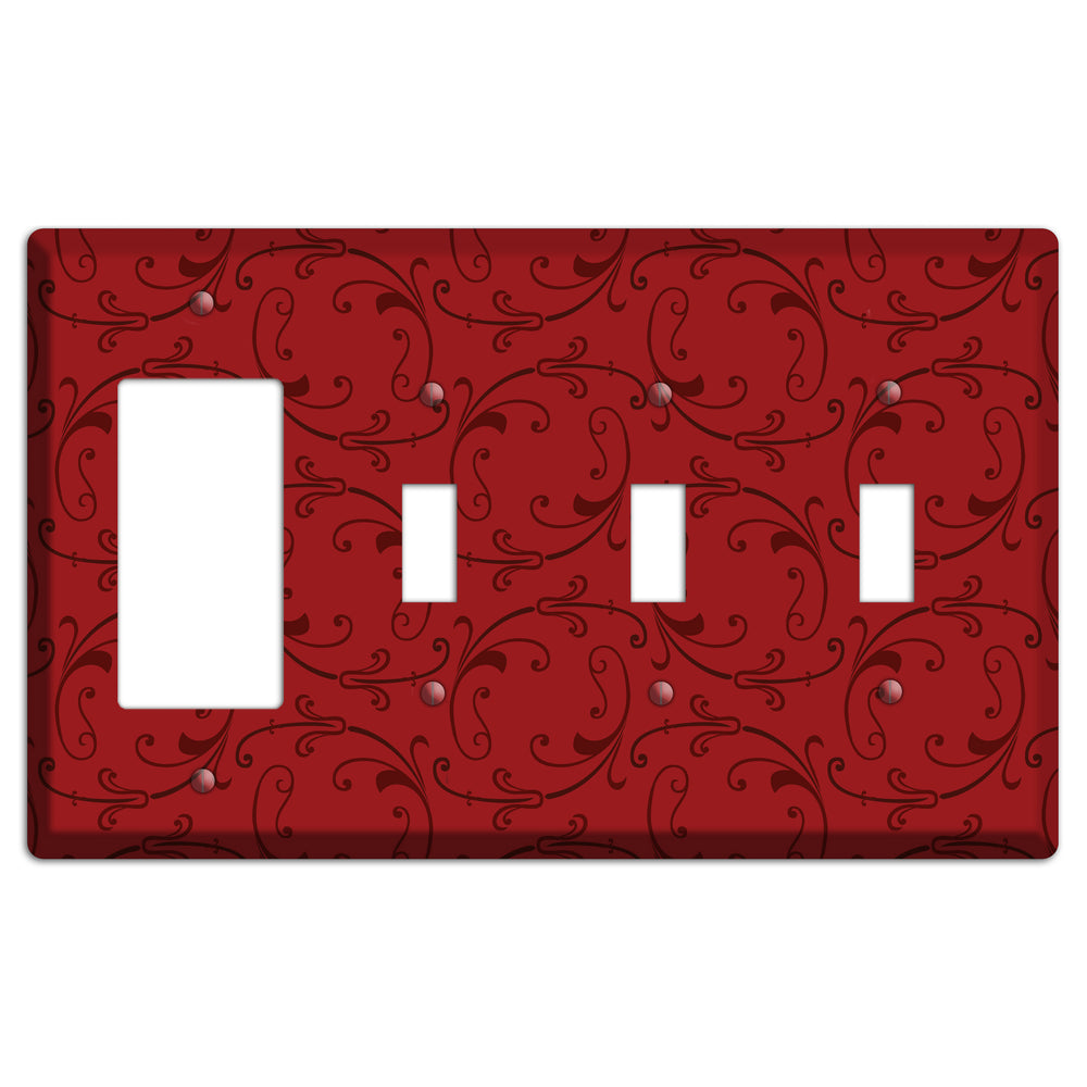Red Victorian Sprig Rocker / 3 Toggle Wallplate