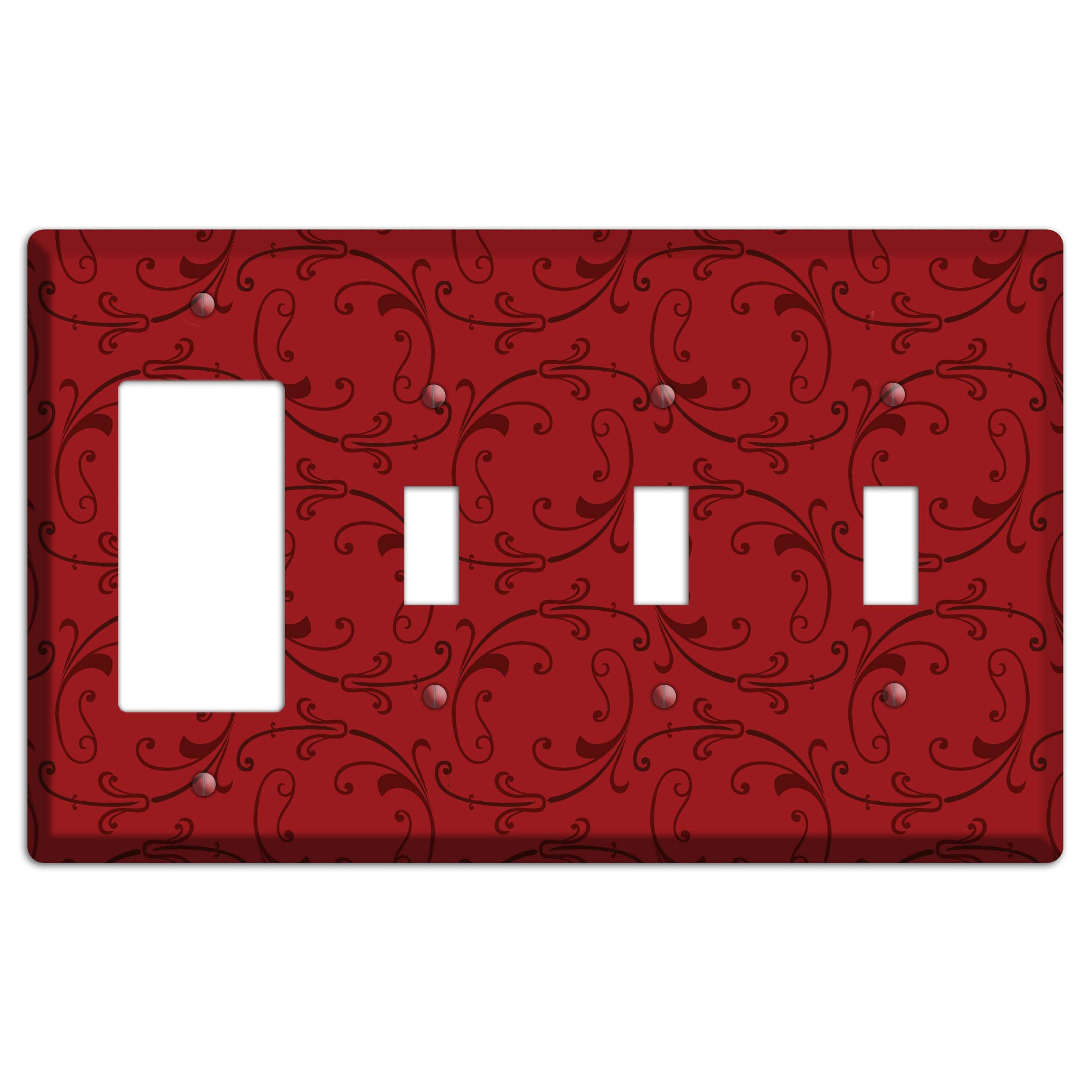 Red Victorian Sprig Rocker / 3 Toggle Wallplate
