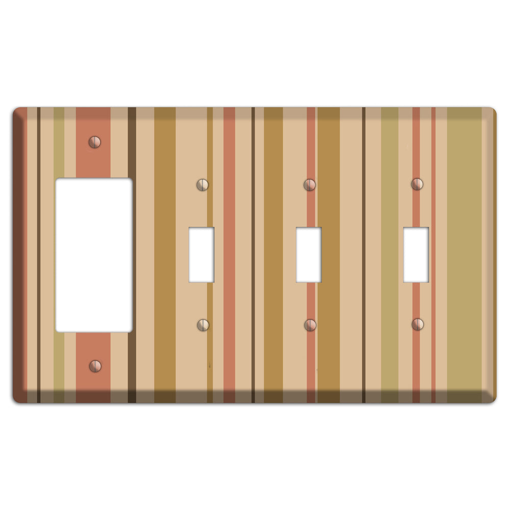 Multi Dusty Pink Vertical Stripes Rocker / 3 Toggle Wallplate
