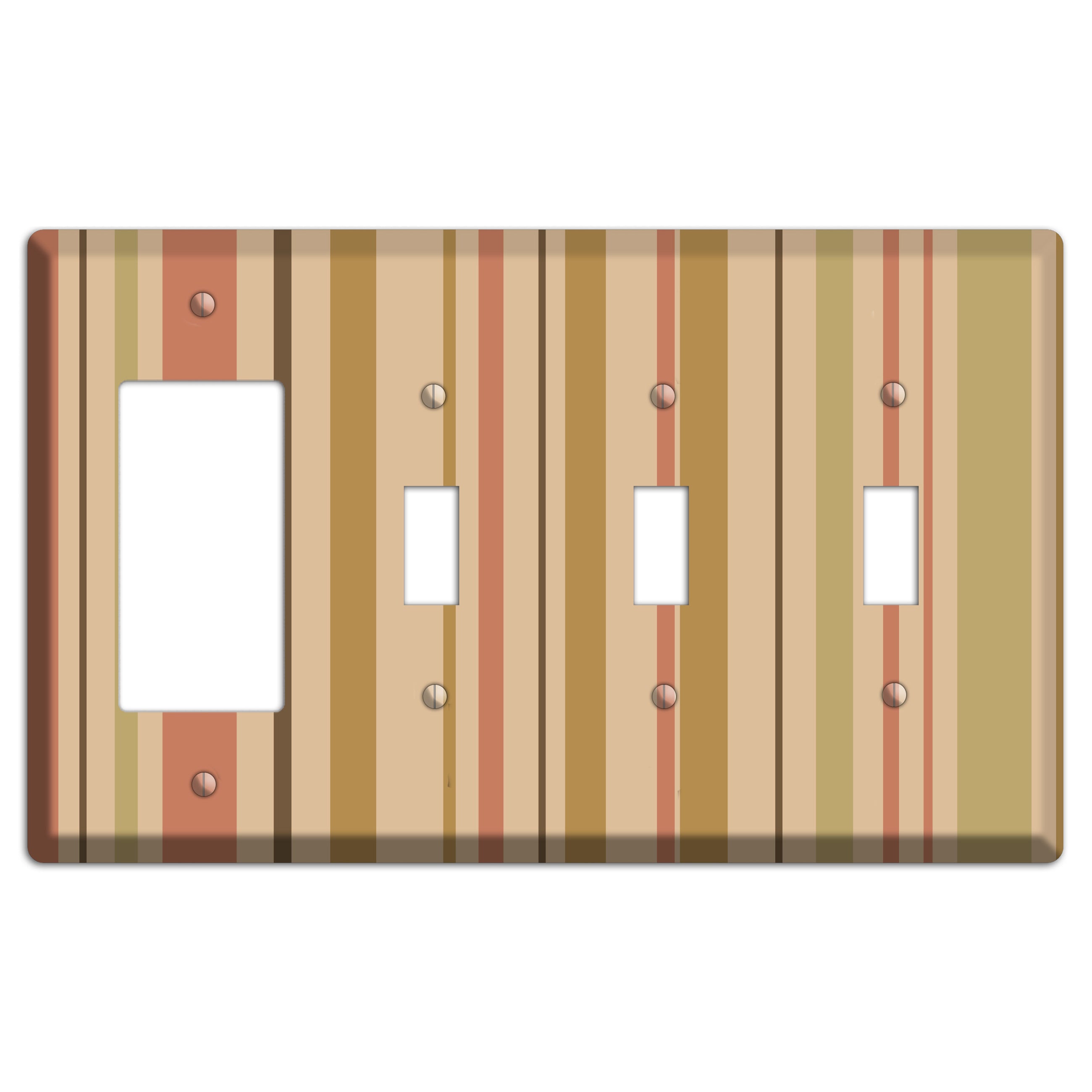 Multi Dusty Pink Vertical Stripes Rocker / 3 Toggle Wallplate
