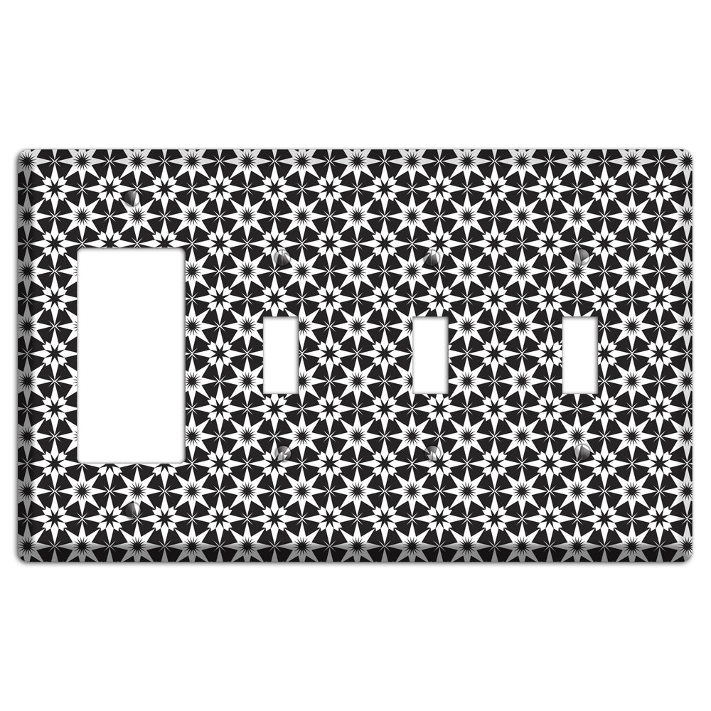 Black with White Foulard Rocker / 3 Toggle Wallplate