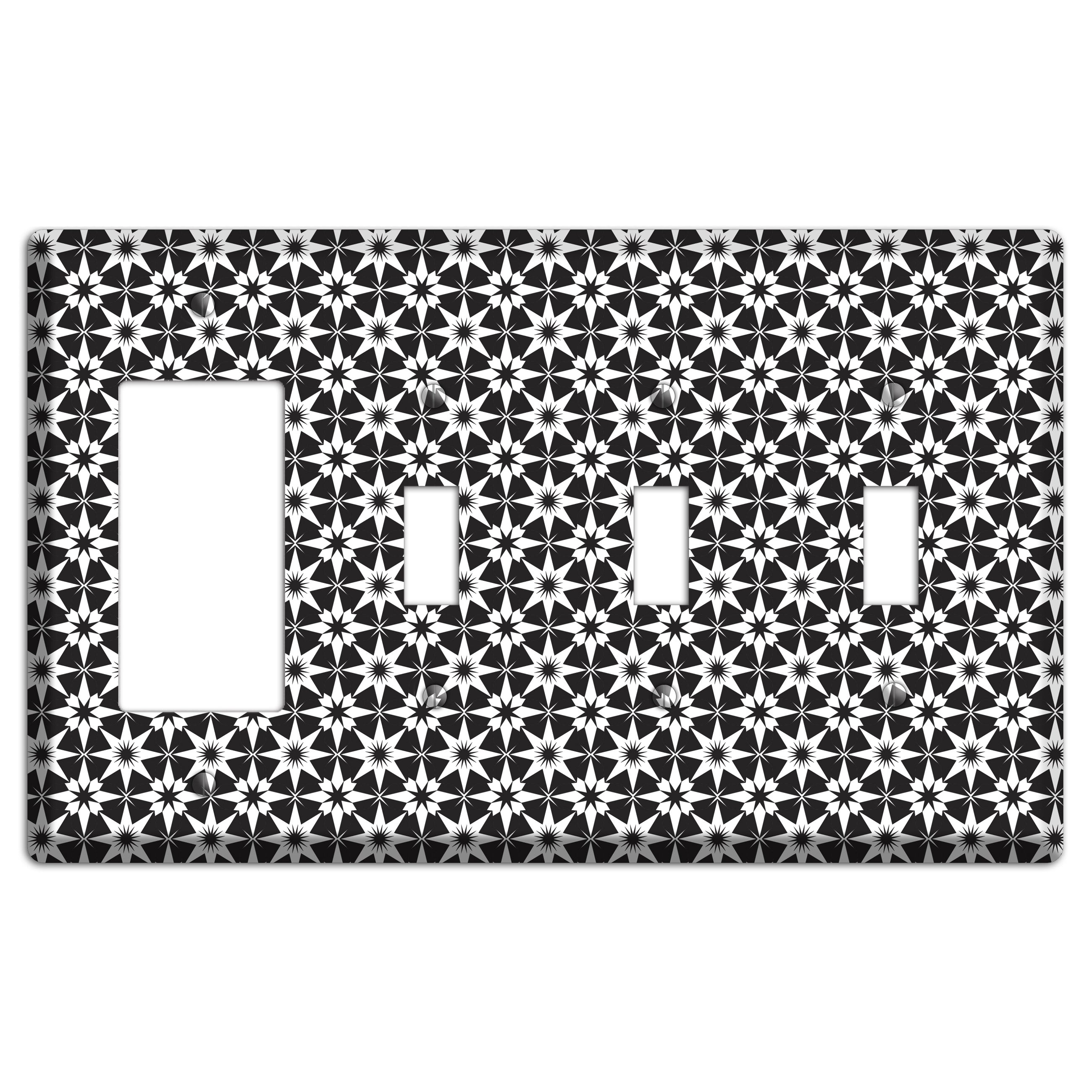 Black with White Foulard Rocker / 3 Toggle Wallplate
