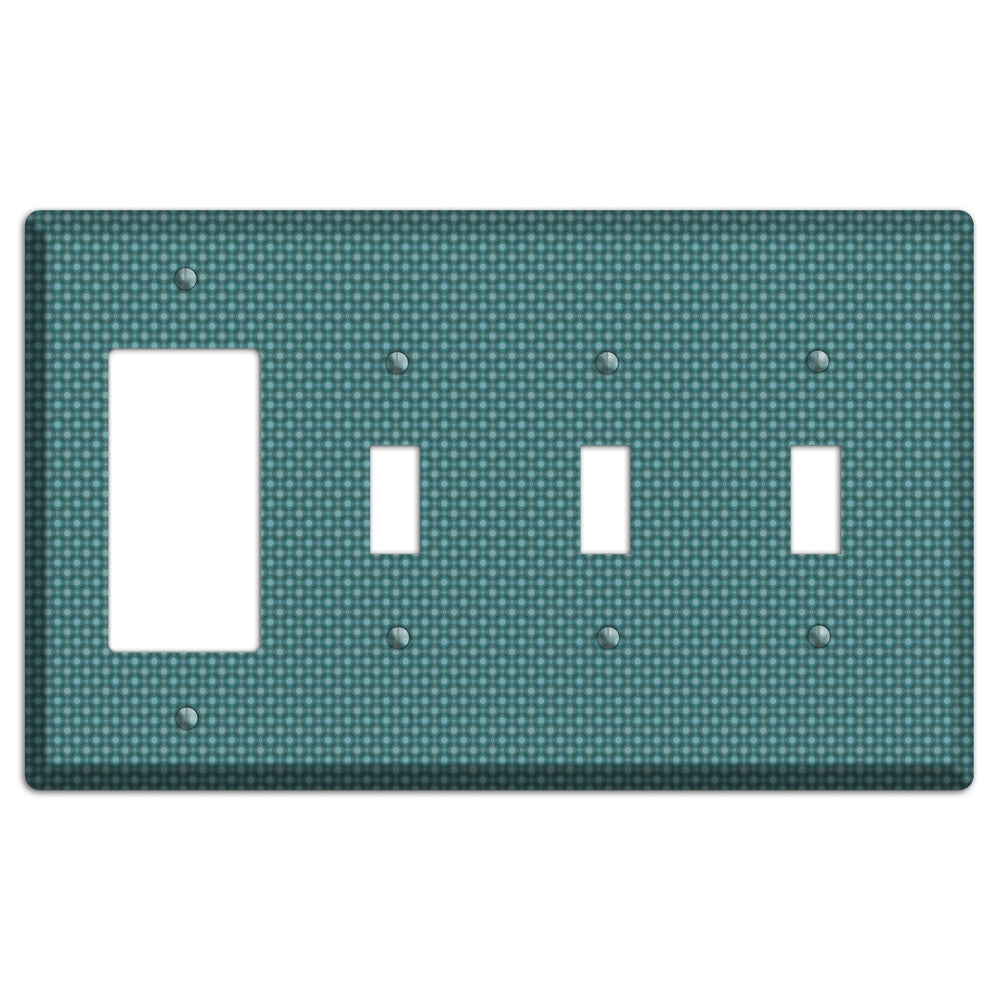 Multi Turquoise Checkered Concentric Circles Rocker / 3 Toggle Wallplate