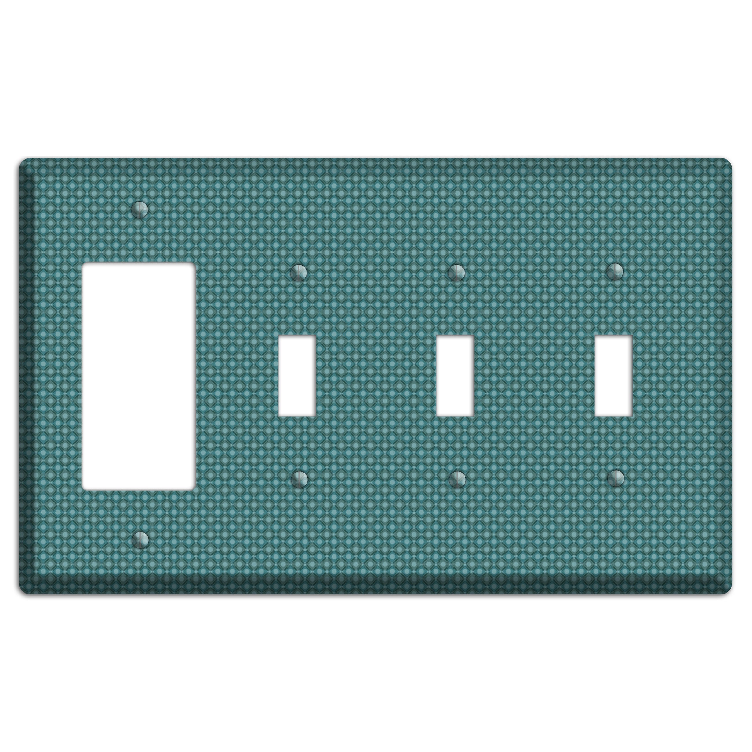 Multi Turquoise Checkered Concentric Circles Rocker / 3 Toggle Wallplate