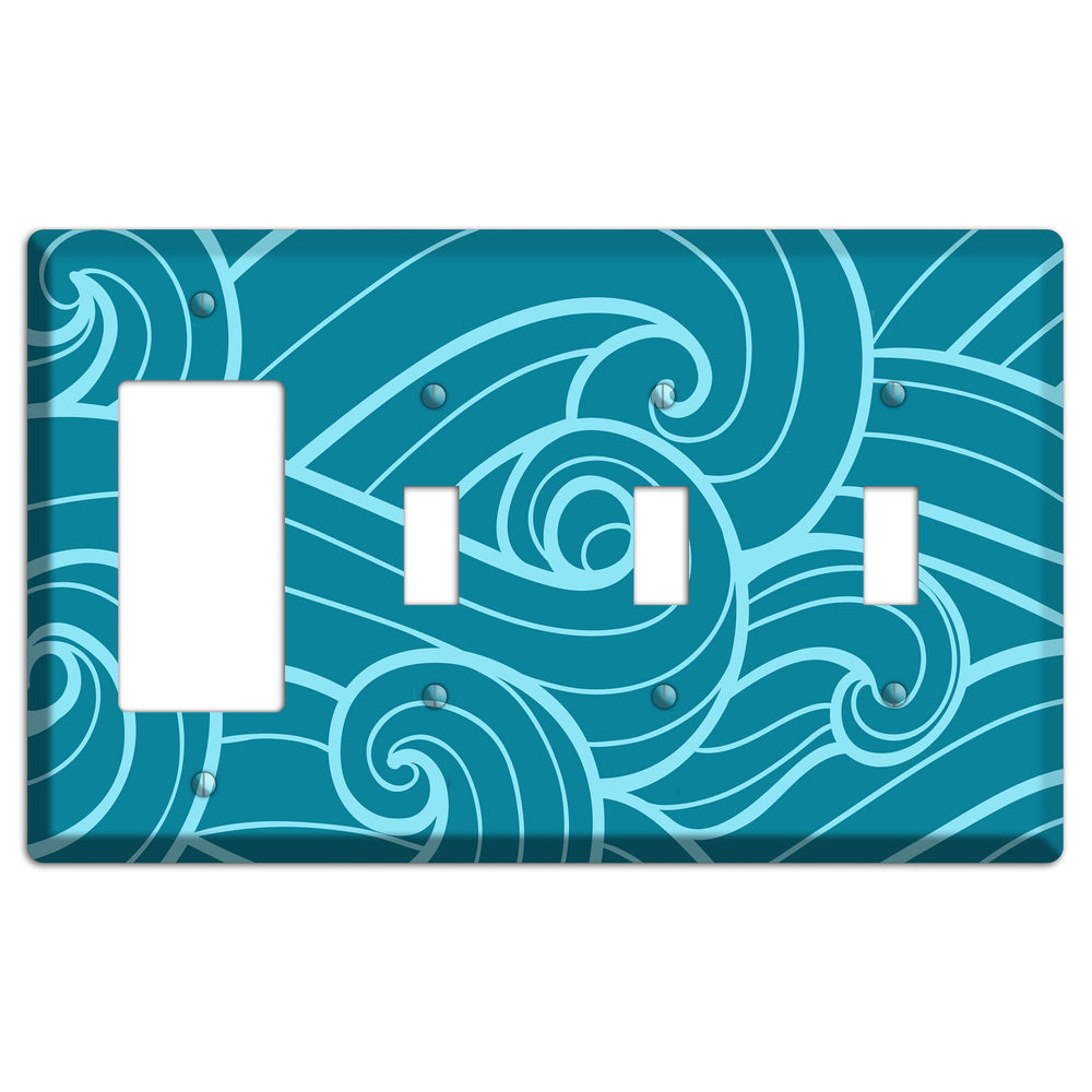 Abstract Curl Turquois Rocker / 3 Toggle Wallplate