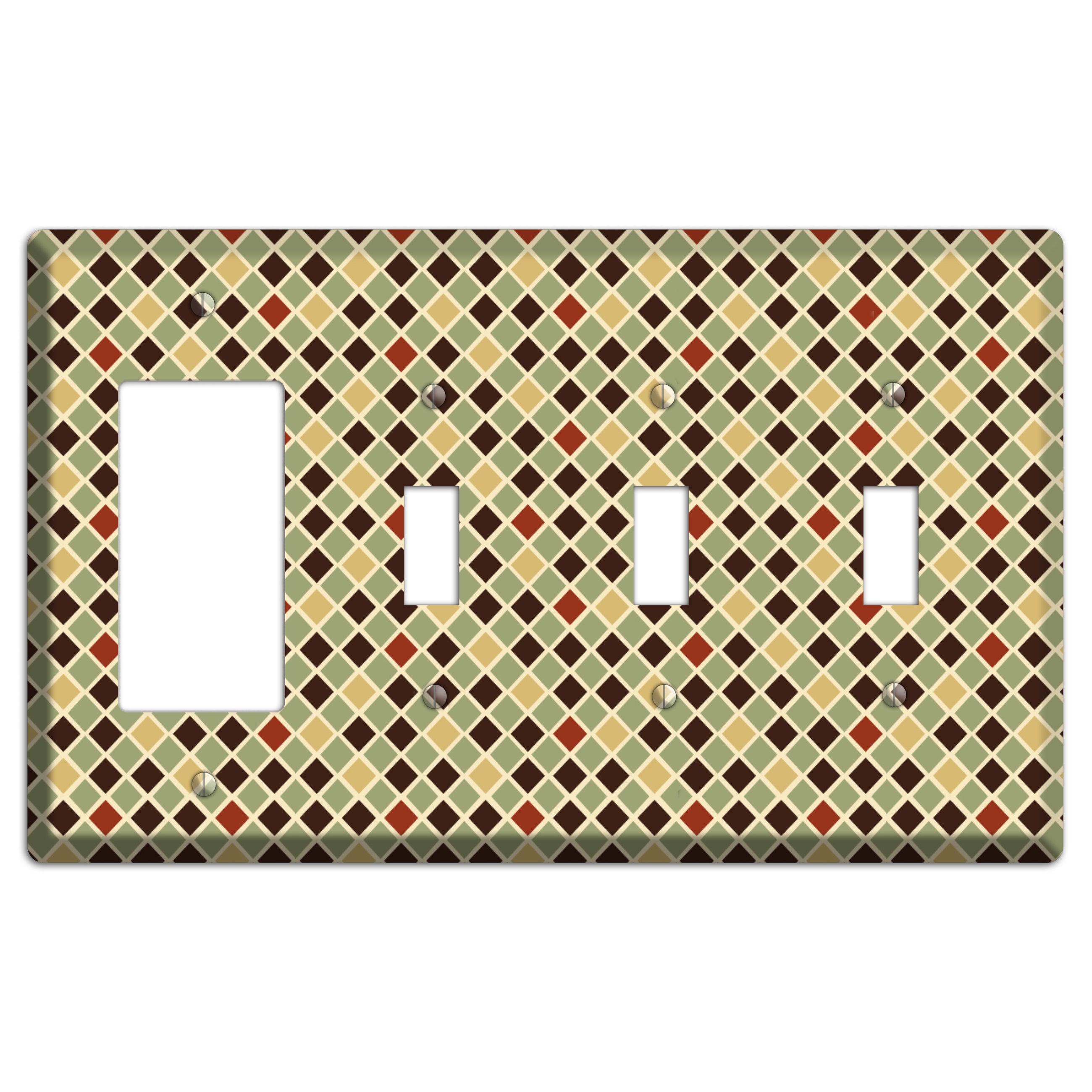 Olive Mustard Maroon Diamonds Rocker / 3 Toggle Wallplate