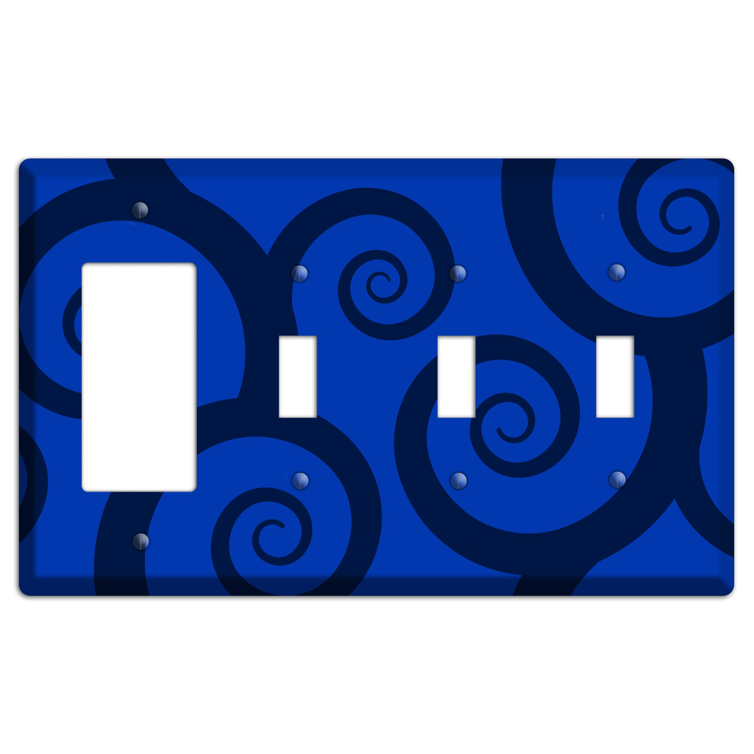 Blue Large Swirl Rocker / 3 Toggle Wallplate