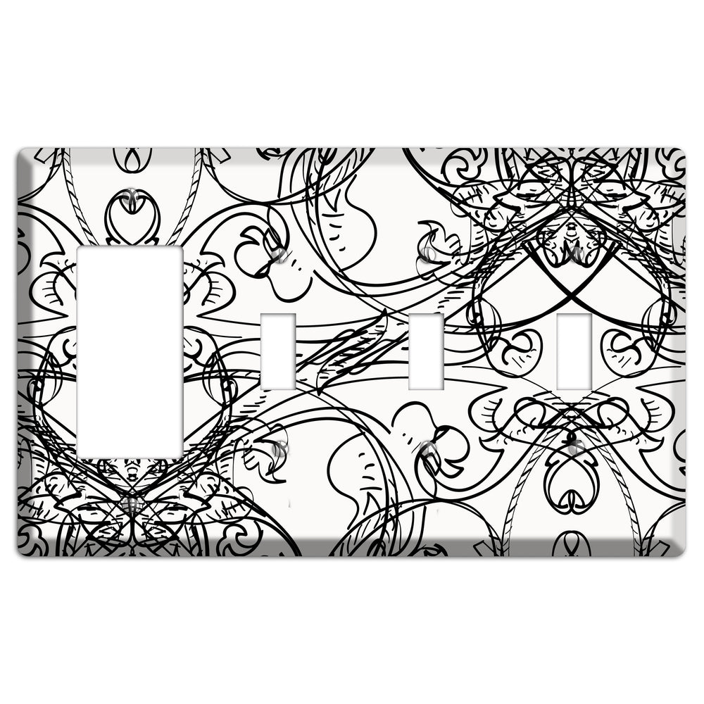 White Deco Sketch Rocker / 3 Toggle Wallplate