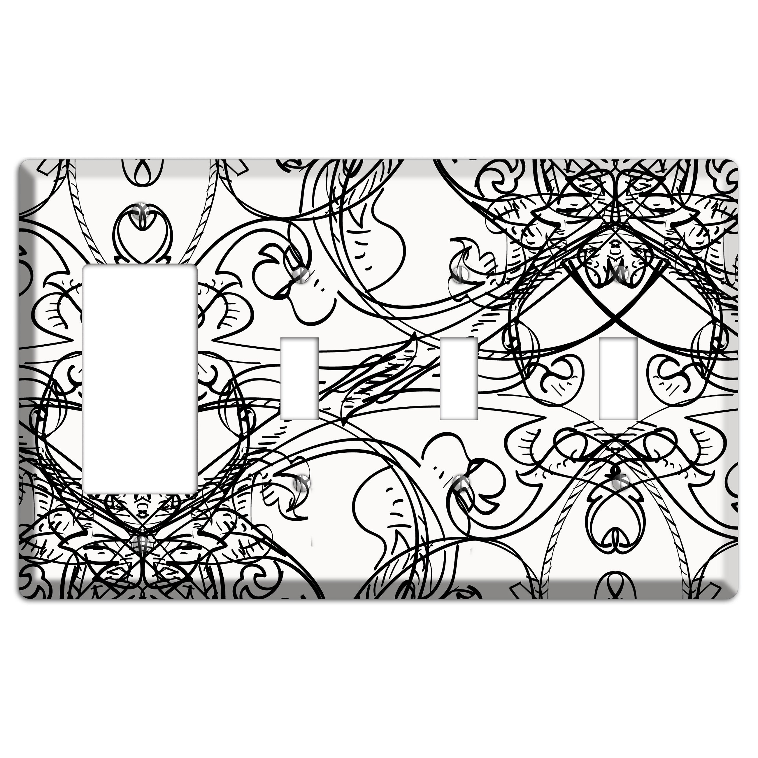 White Deco Sketch Rocker / 3 Toggle Wallplate