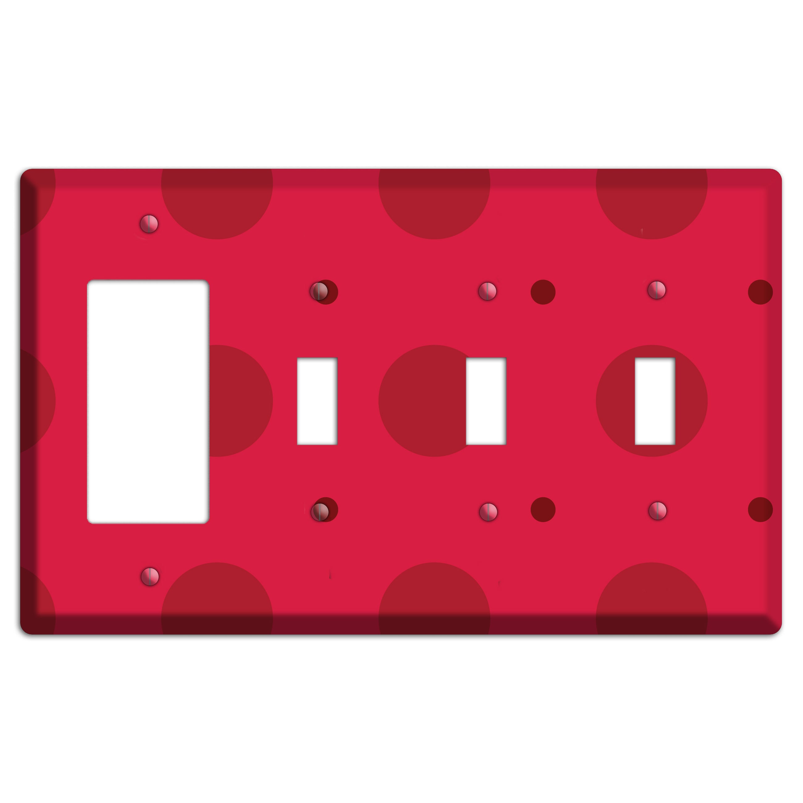 Red with Red Multi Tiled Medium Dots Rocker / 3 Toggle Wallplate