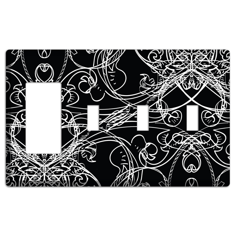 Black Deco Sketch Rocker / 3 Toggle Wallplate
