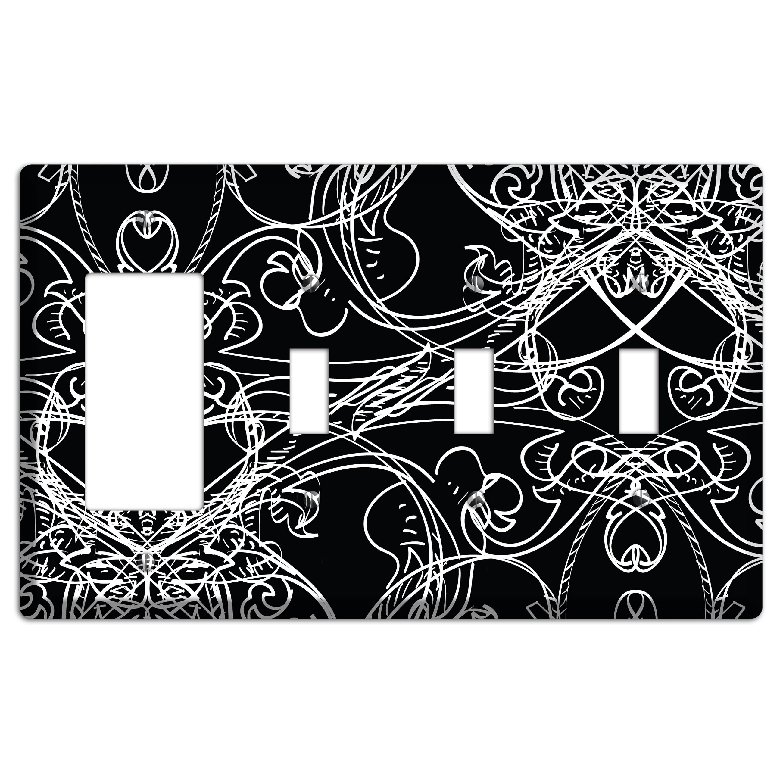 Black Deco Sketch Rocker / 3 Toggle Wallplate