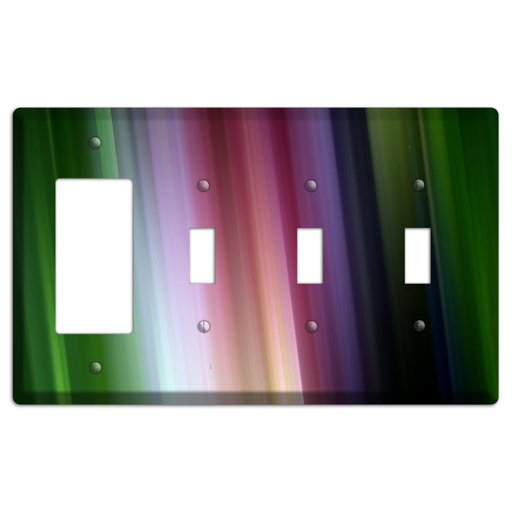 Green Lavender and Pink Ray of Light Rocker / 3 Toggle Wallplate