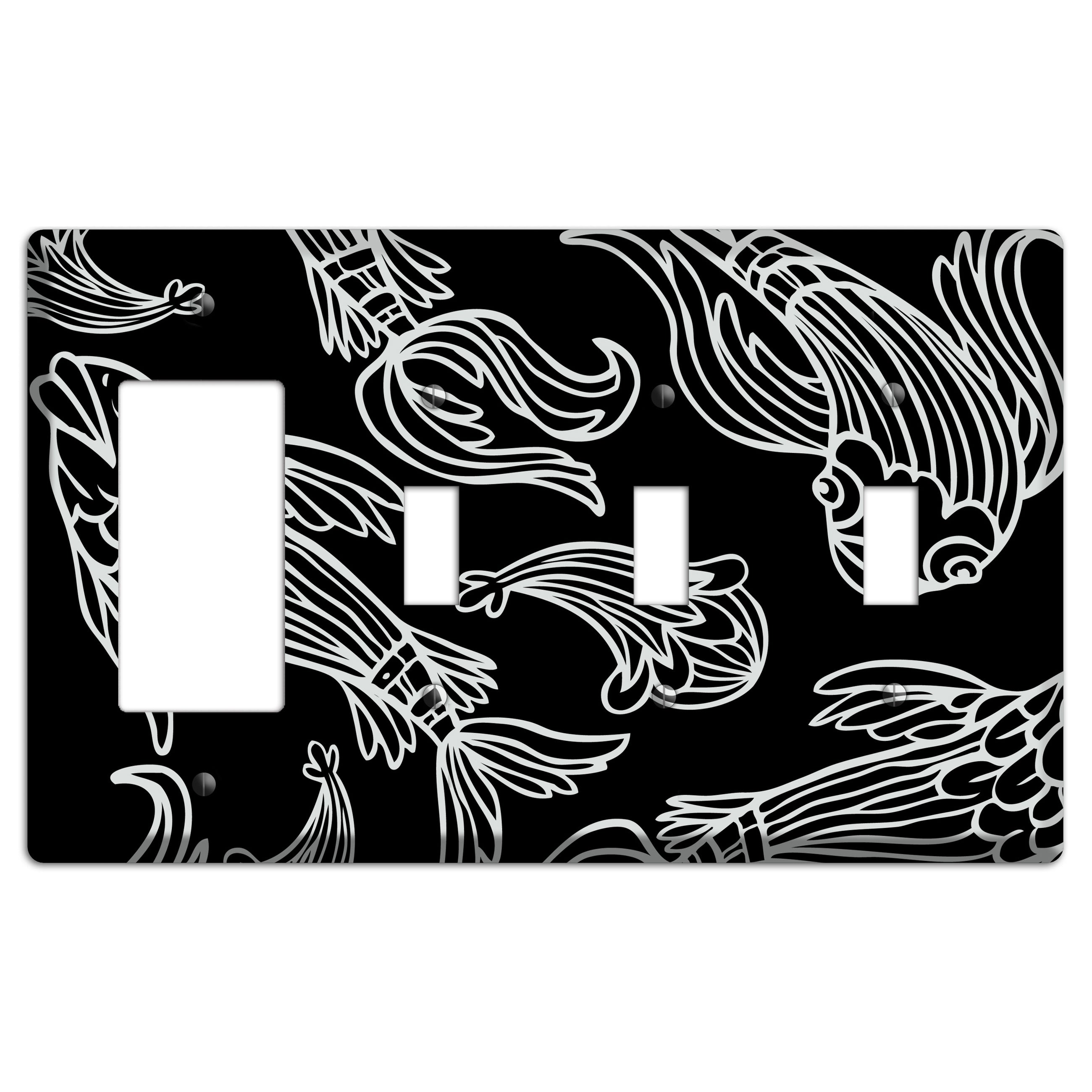 Black and White Koi Rocker / 3 Toggle Wallplate
