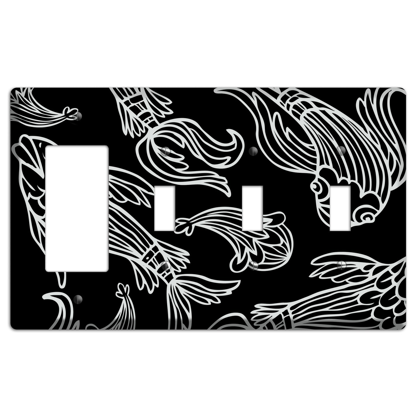 Black and White Koi Rocker / 3 Toggle Wallplate