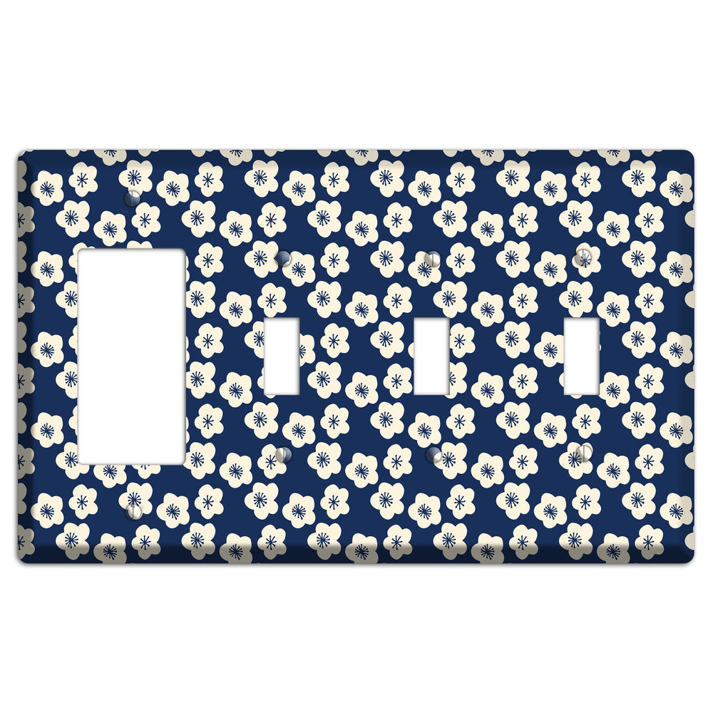 Navy Blossoms Rocker / 3 Toggle Wallplate