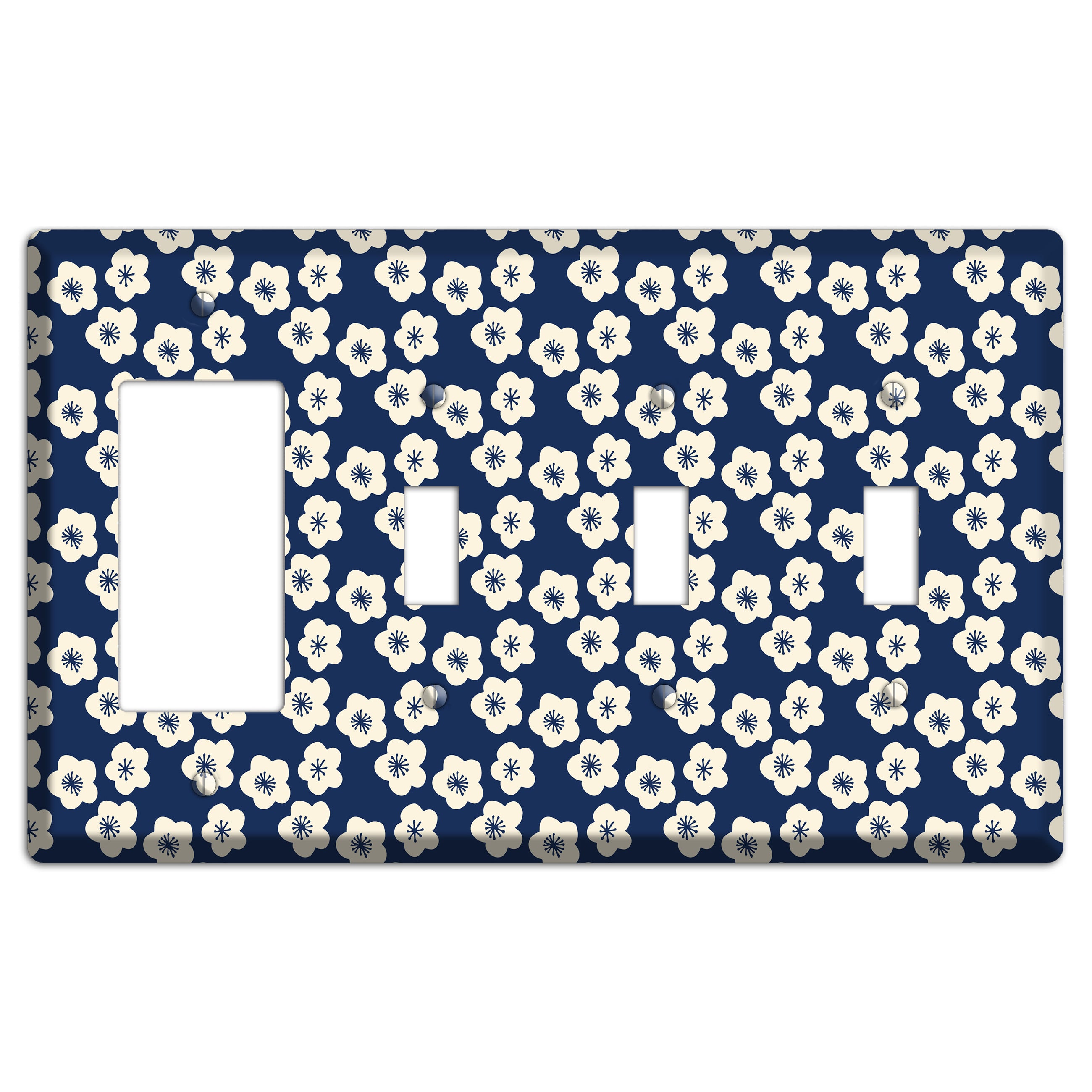 Navy Blossoms Rocker / 3 Toggle Wallplate