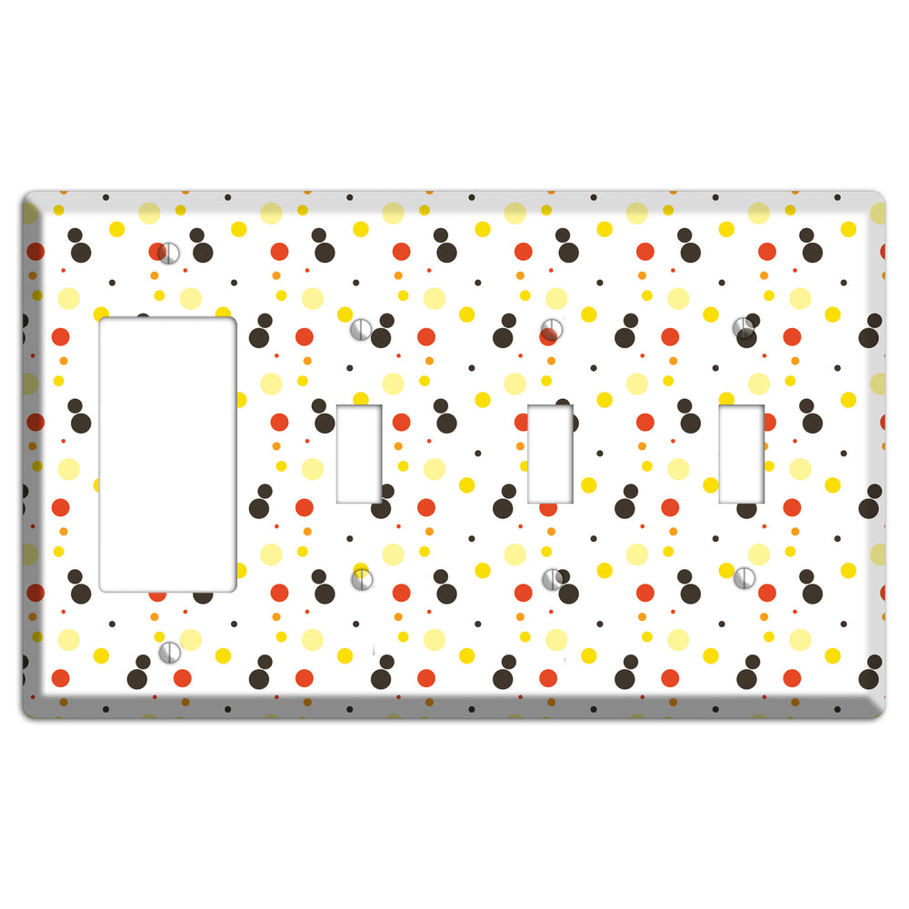 White With Black Maroon Olive Tiny Dots Rocker / 3 Toggle Wallplate