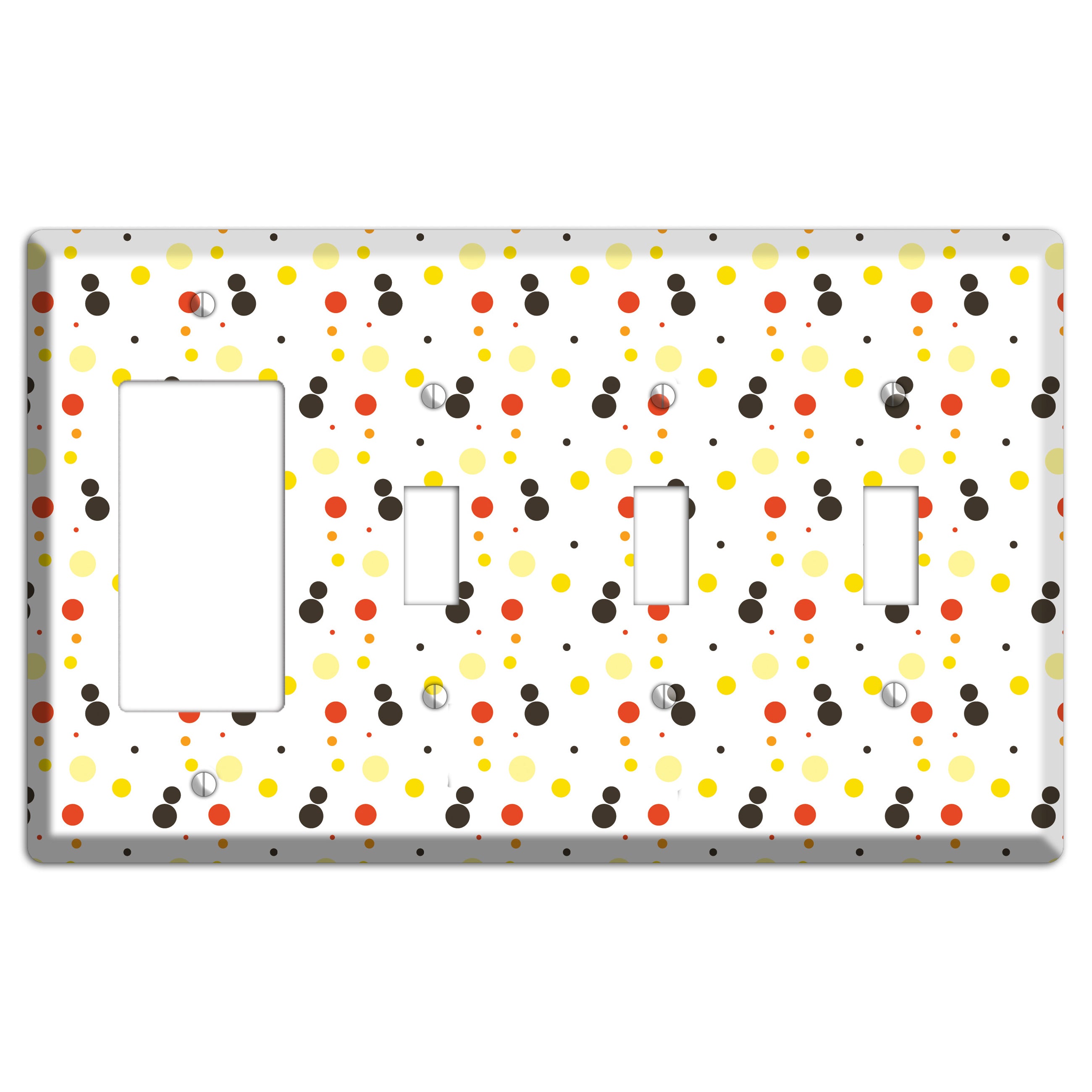 White With Black Maroon Olive Tiny Dots Rocker / 3 Toggle Wallplate