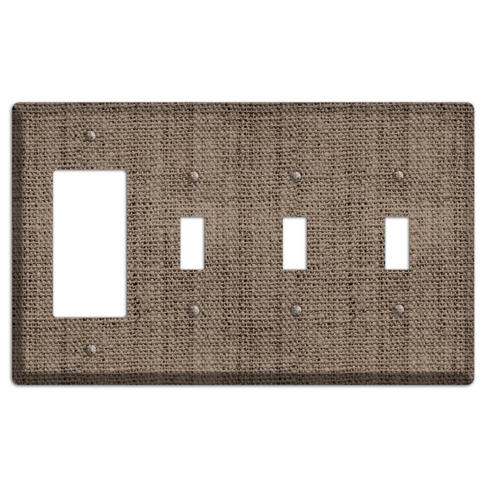Coffee Burlap Rocker / 3 Toggle Wallplate