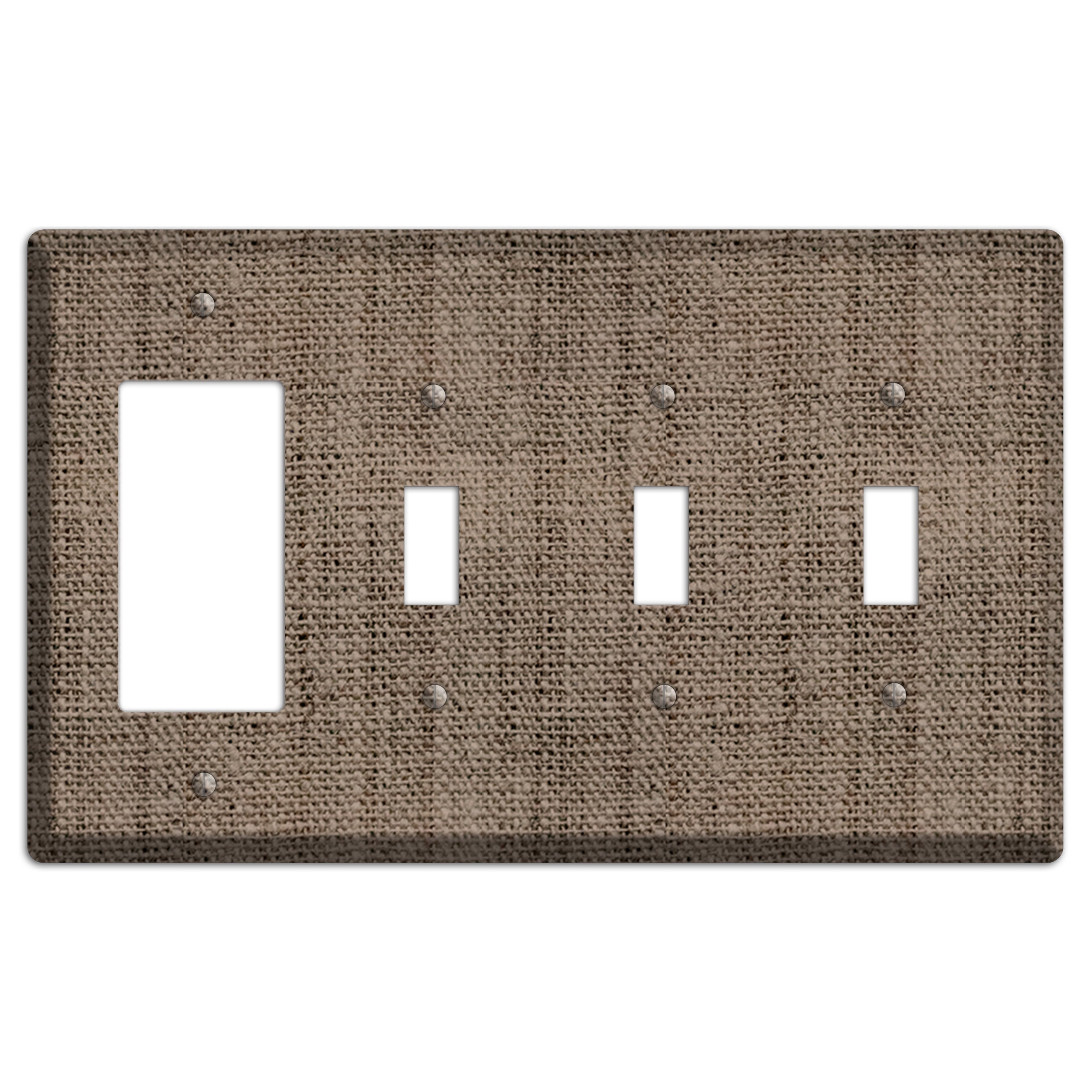 Coffee Burlap Rocker / 3 Toggle Wallplate