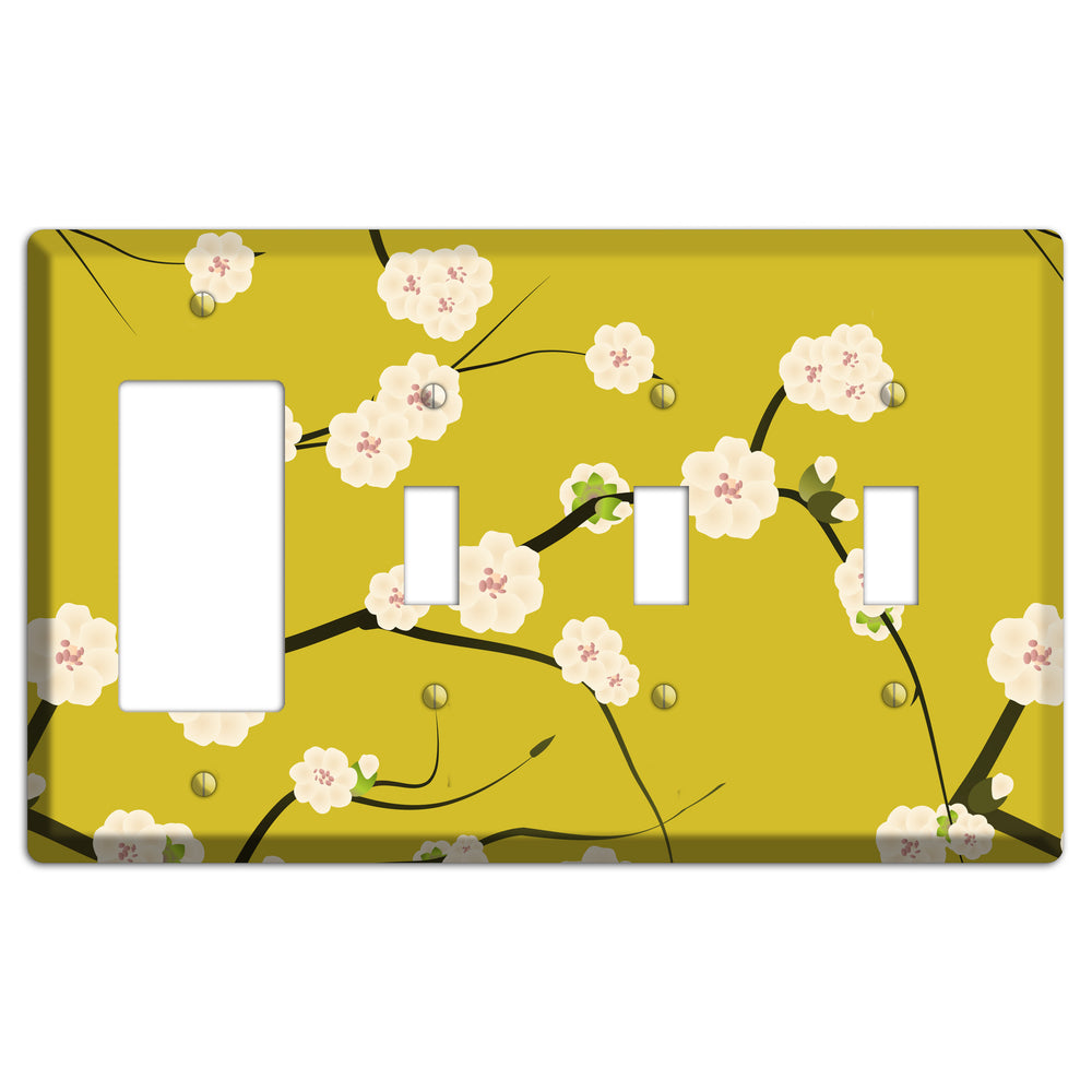 Yellow Chery Blossoms Rocker / 3 Toggle Wallplate