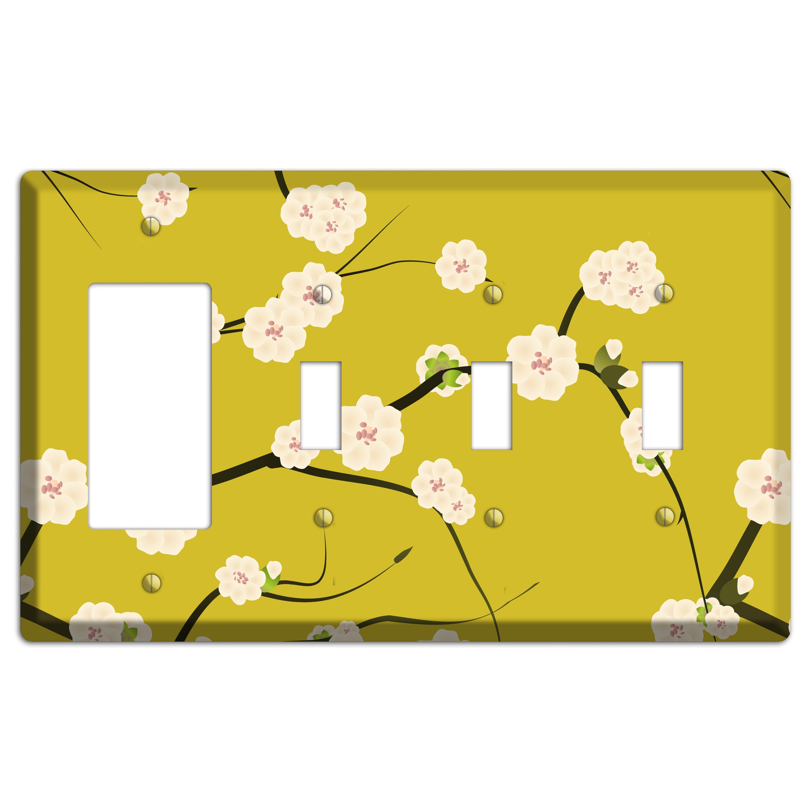 Yellow Chery Blossoms Rocker / 3 Toggle Wallplate