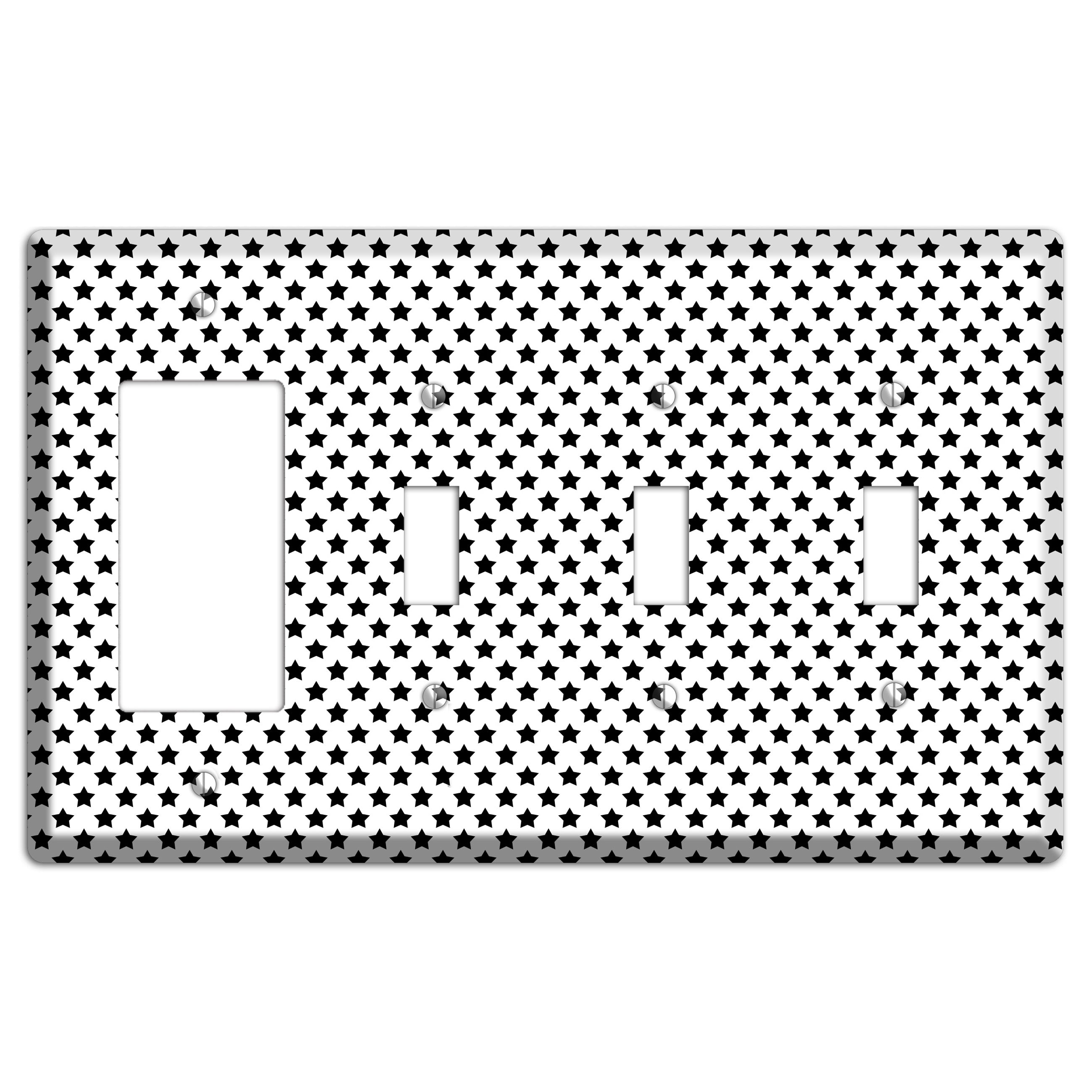 White with Black Stars Rocker / 3 Toggle Wallplate