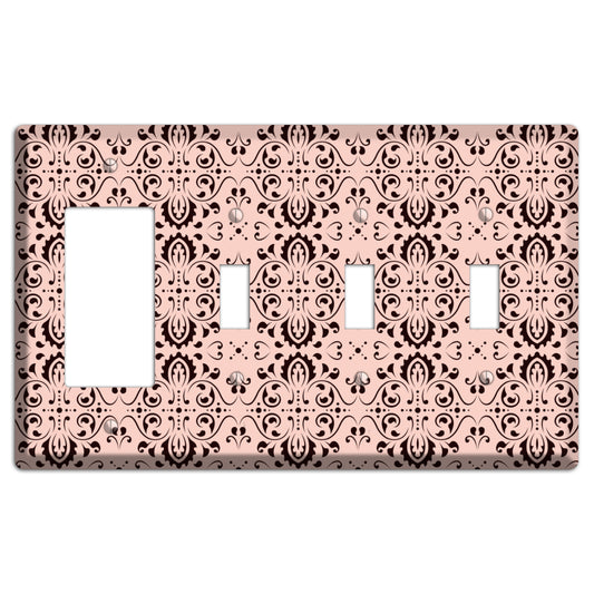 Coral Tapestry Cartouche Rocker / 3 Toggle Wallplate