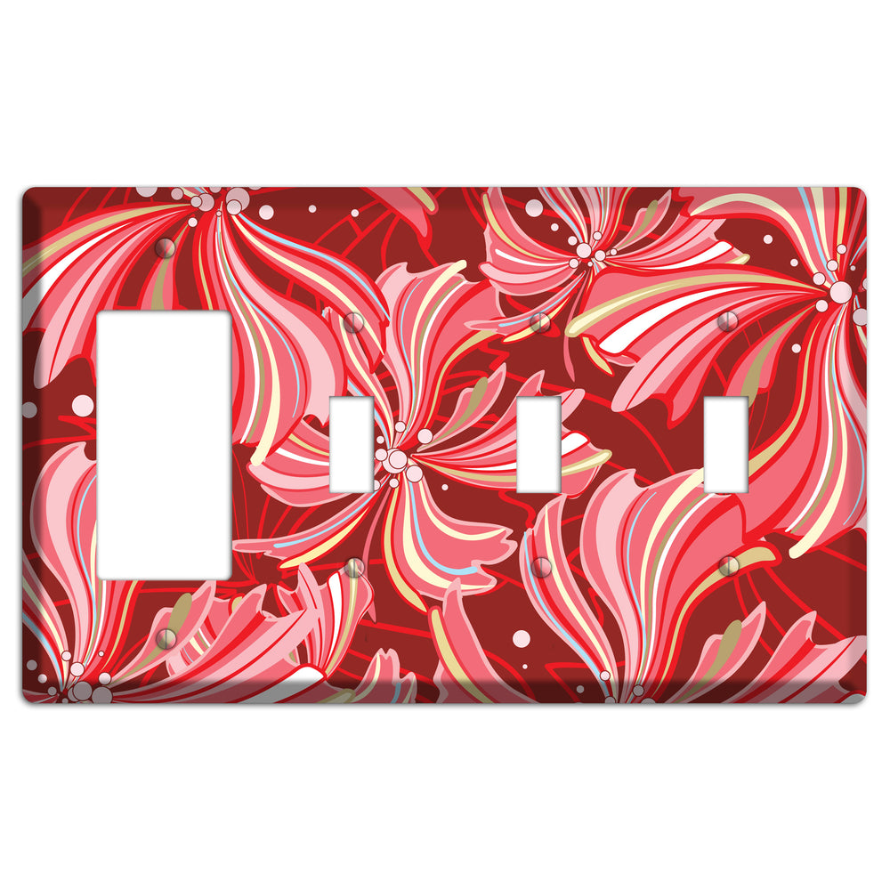 Red Deco Blossoms Rocker / 3 Toggle Wallplate