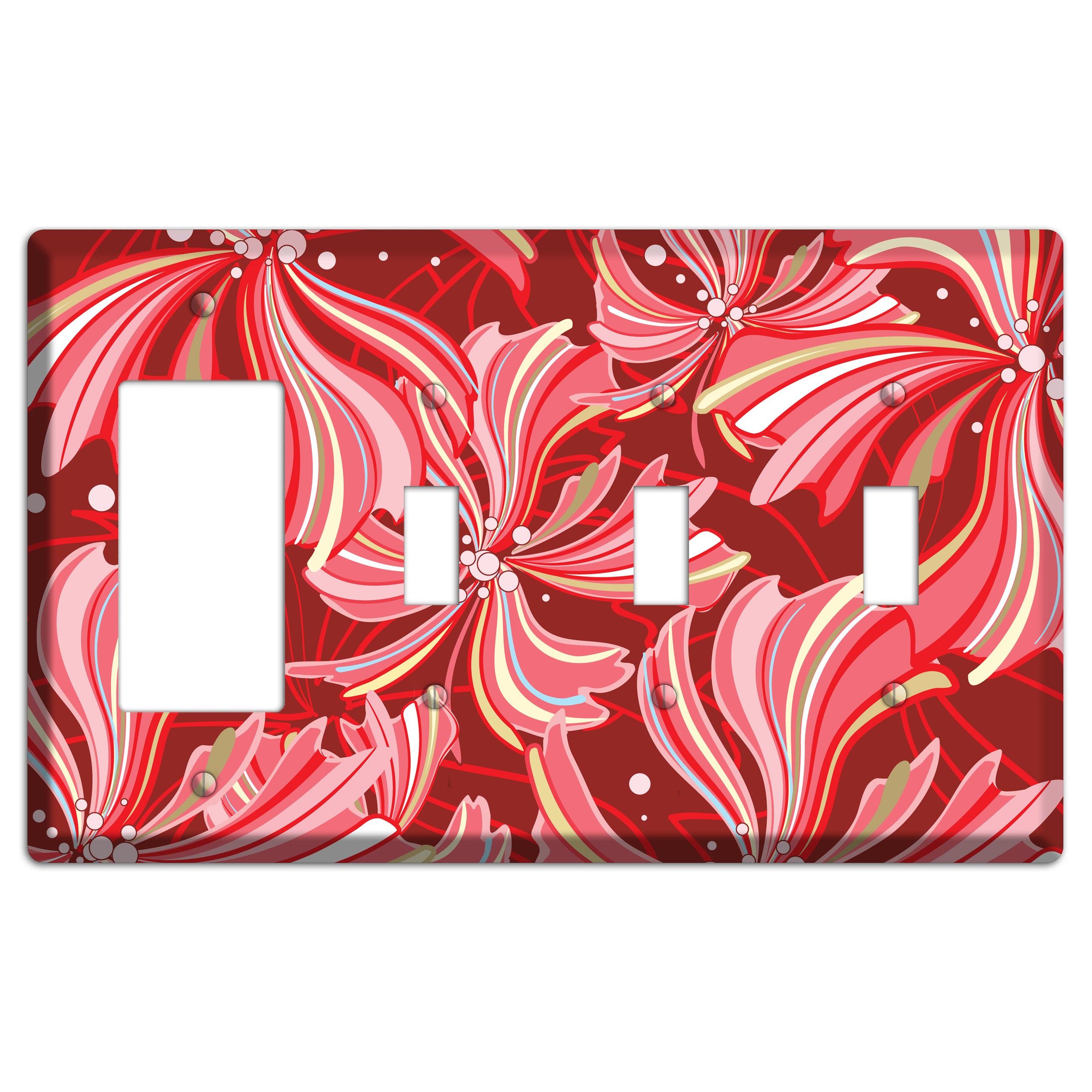Red Deco Blossoms Rocker / 3 Toggle Wallplate