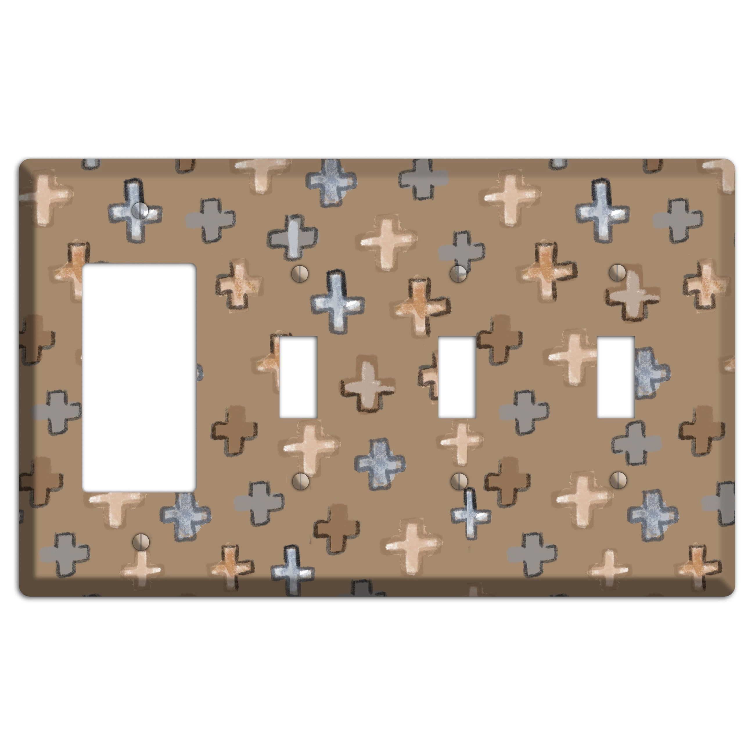 Brown Plus Signs Rocker / 3 Toggle Wallplate
