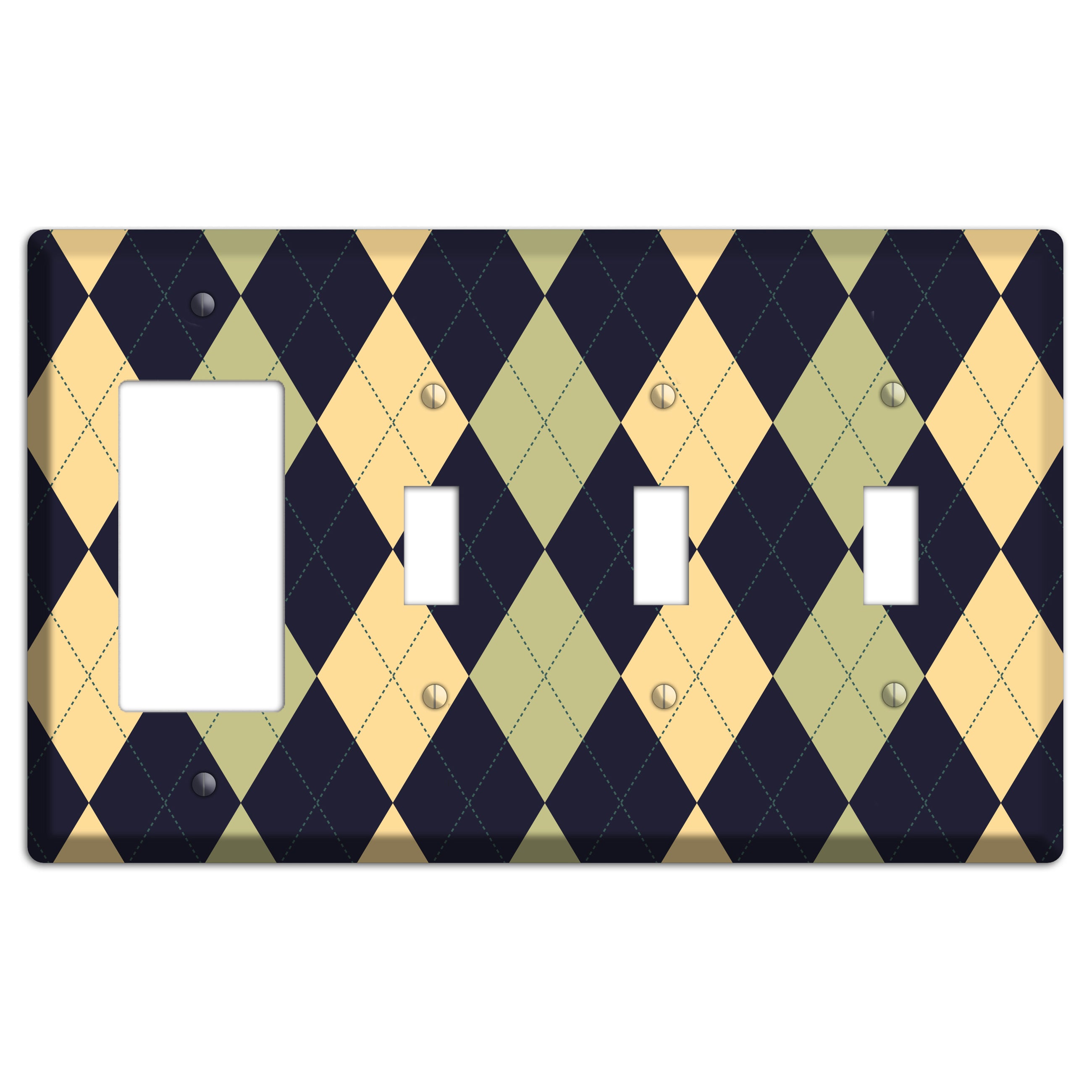 Yellow and Tan Argyle Rocker / 3 Toggle Wallplate