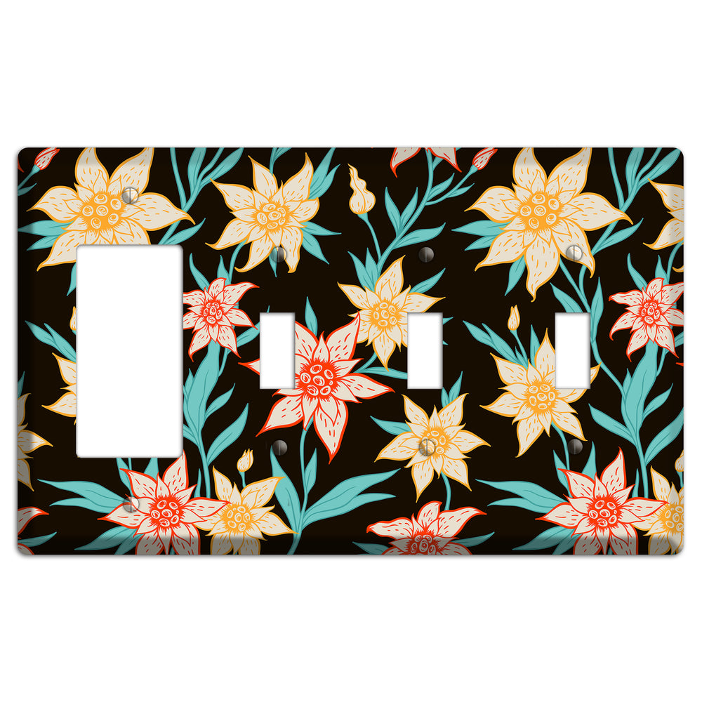 Hand Drawn Flowers Style B Rocker / 3 Toggle Wallplate