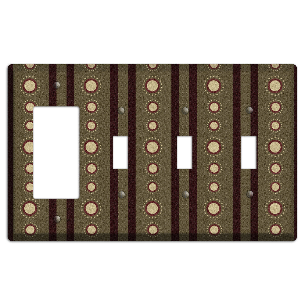 Multi Brown Suzani Rocker / 3 Toggle Wallplate