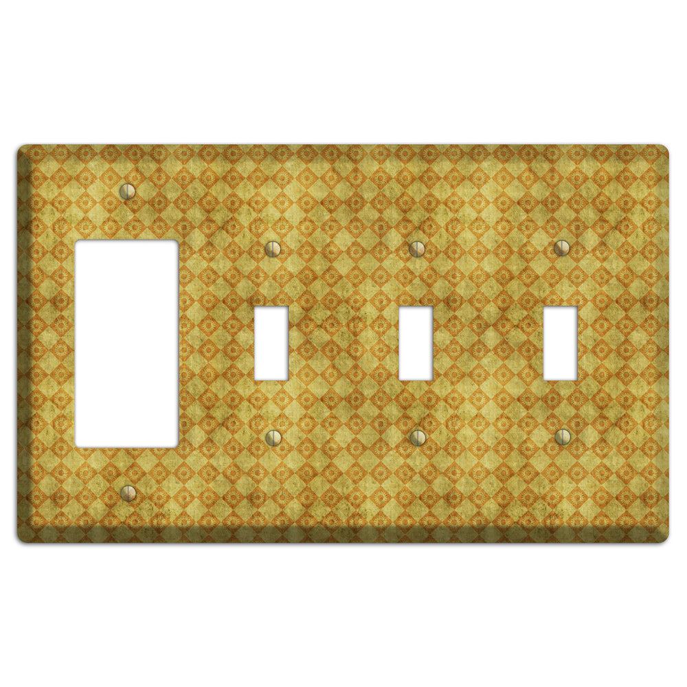 Mustard Diamond Circles Rocker / 3 Toggle Wallplate