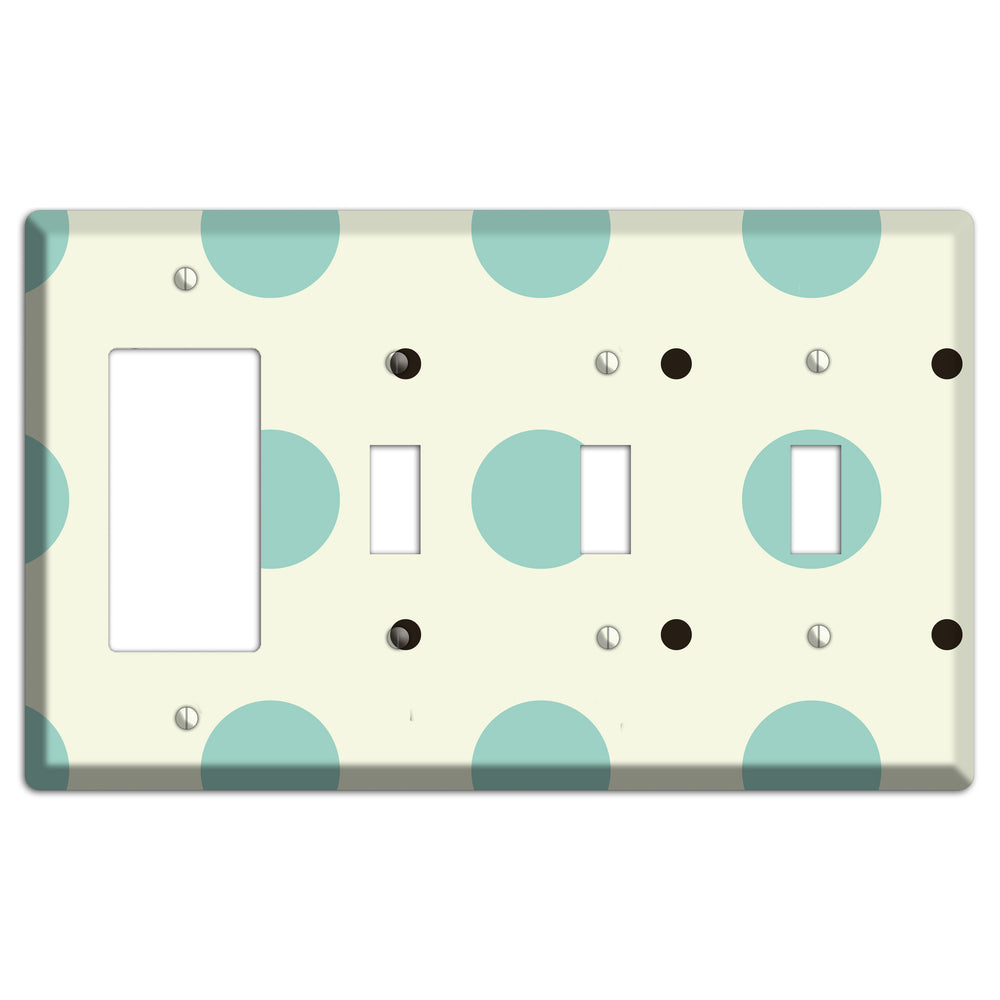 Soft Green with Aqua and Black Multi Tiled Medium Dots Rocker / 3 Toggle Wallplate