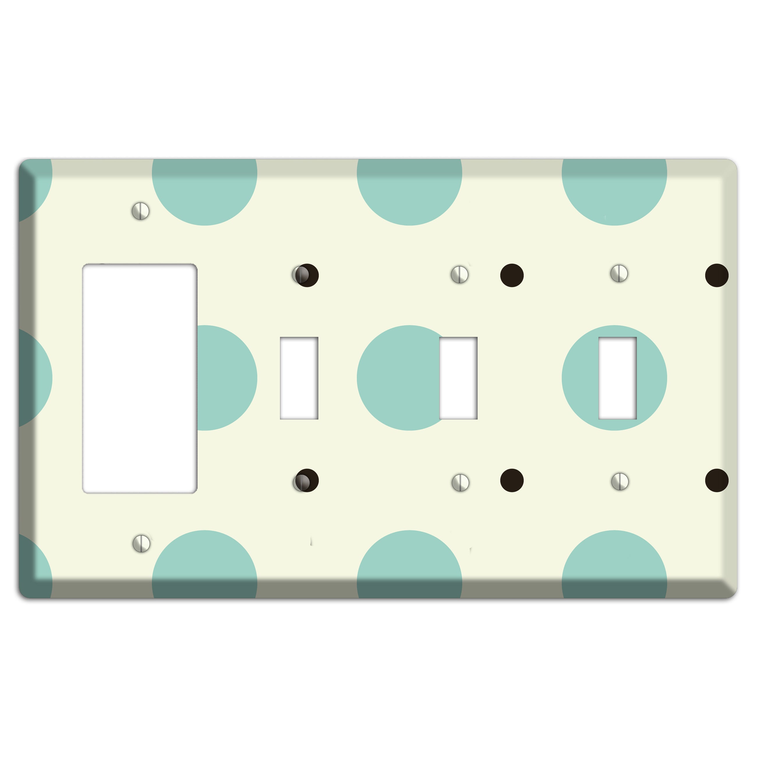 Soft Green with Aqua and Black Multi Tiled Medium Dots Rocker / 3 Toggle Wallplate