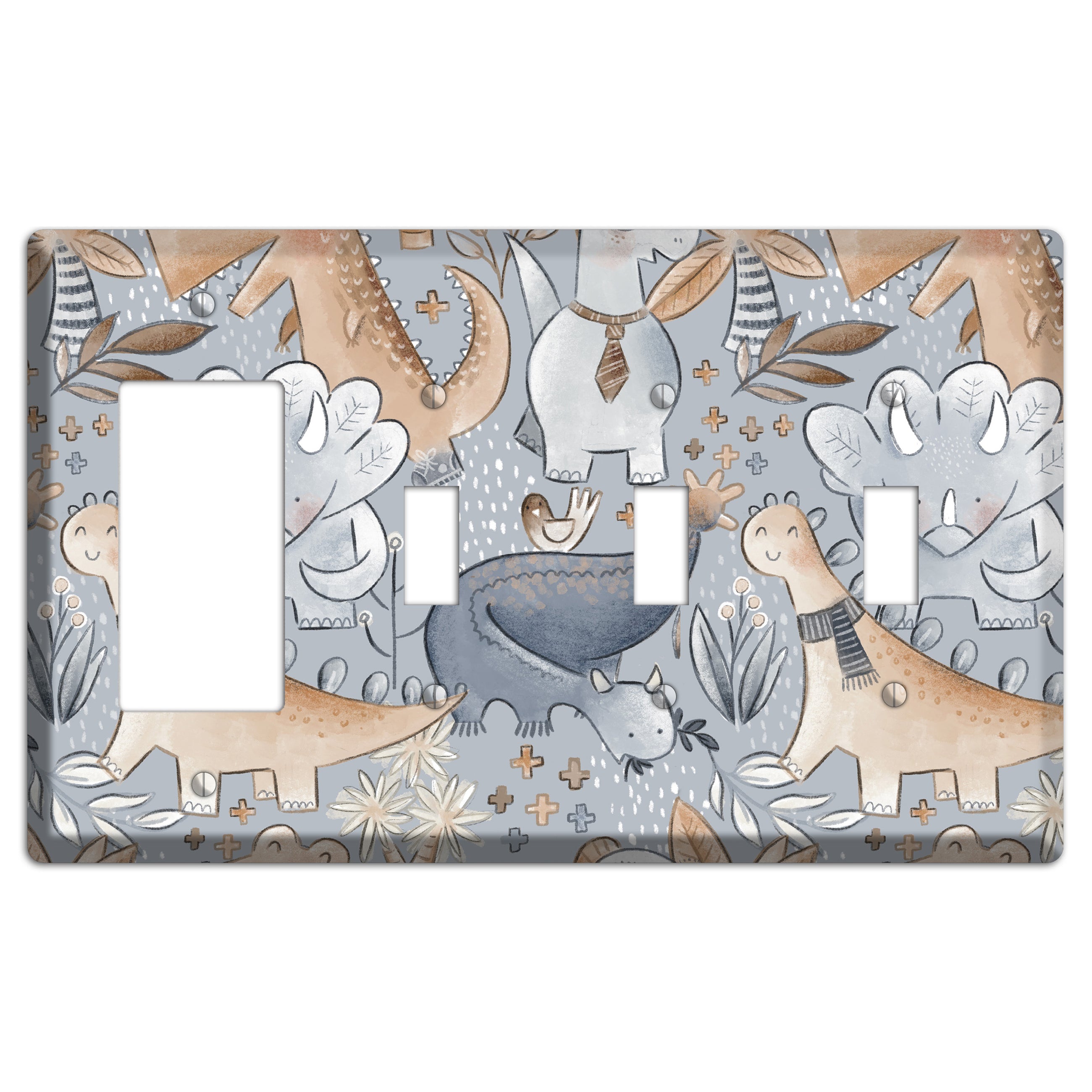 Dinosaur Friends Rocker / 3 Toggle Wallplate