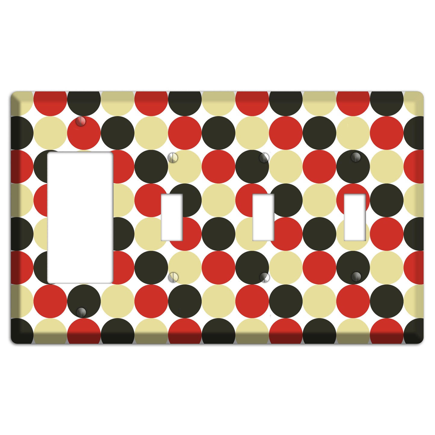 Beige Red Black Tiled Dots Rocker / 3 Toggle Wallplate