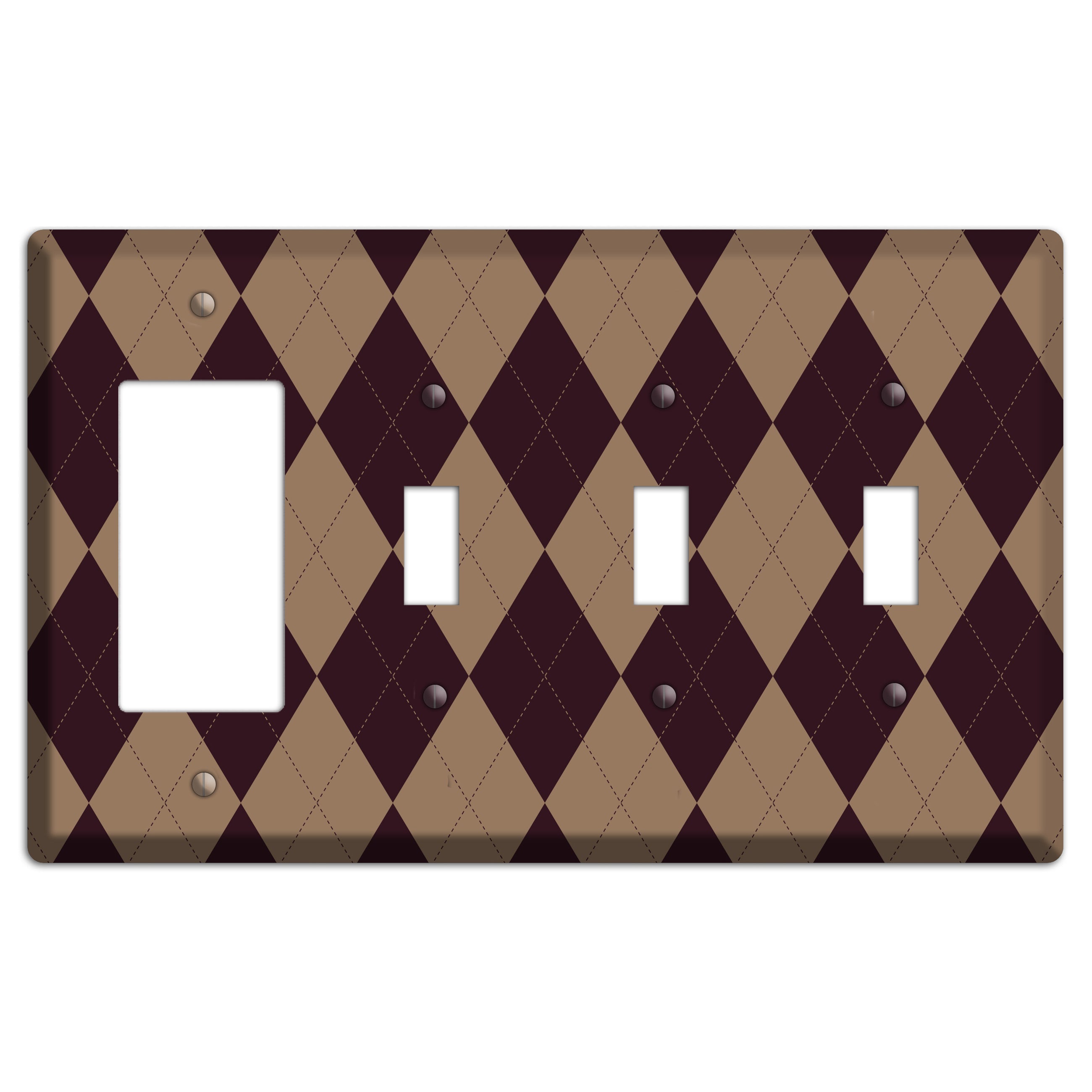 Burguny and Beige Argyle Rocker / 3 Toggle Wallplate