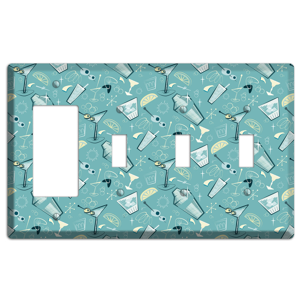 Retro Cocktails Teal Rocker / 3 Toggle Wallplate